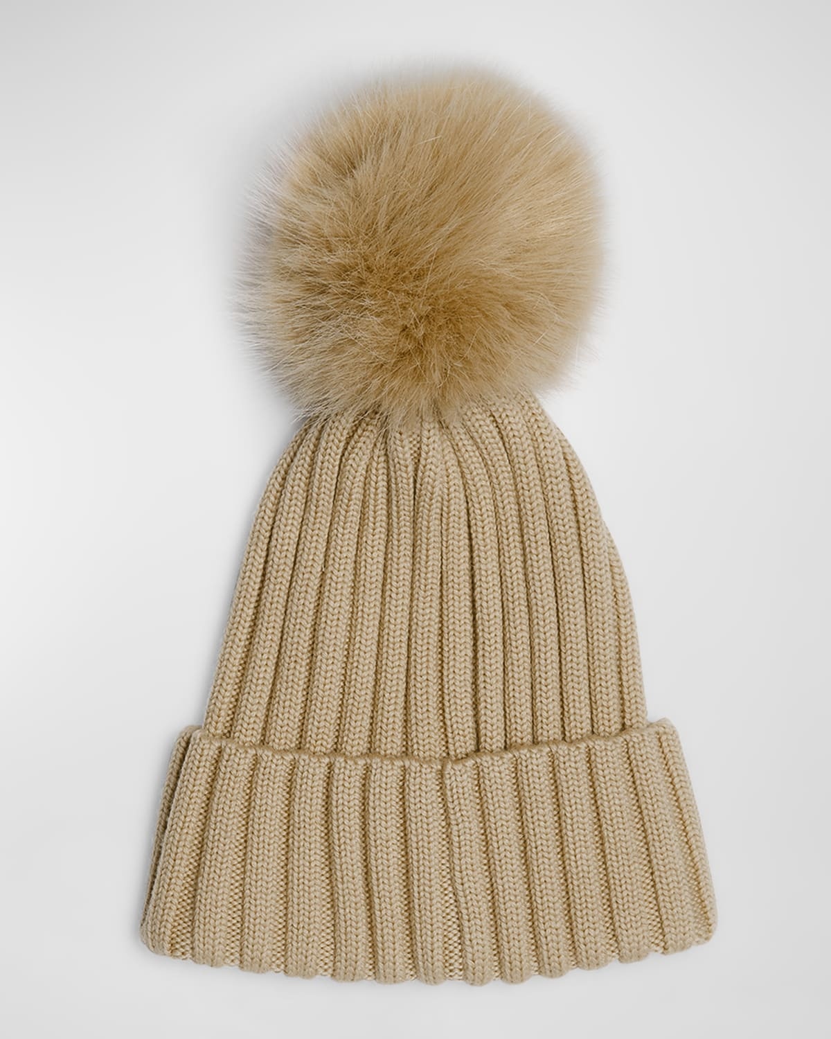 Ribbed Wool Beanie with Faux Fur Pom - 2