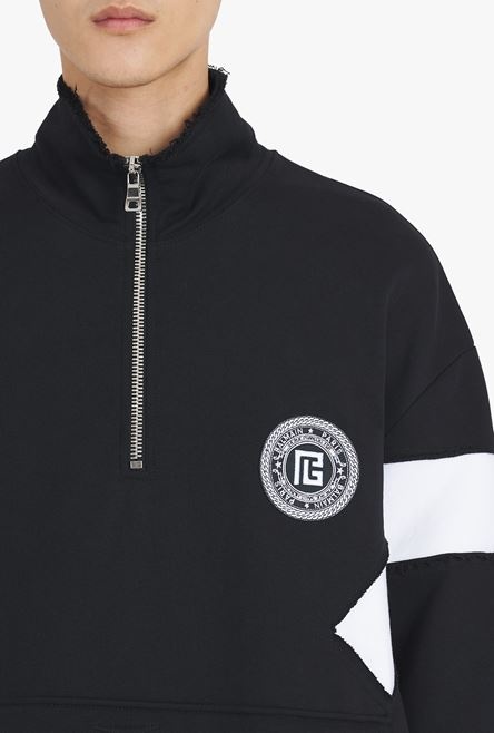 Black and white eco-designed cotton sweatshirt with Balmain logo badge - 8