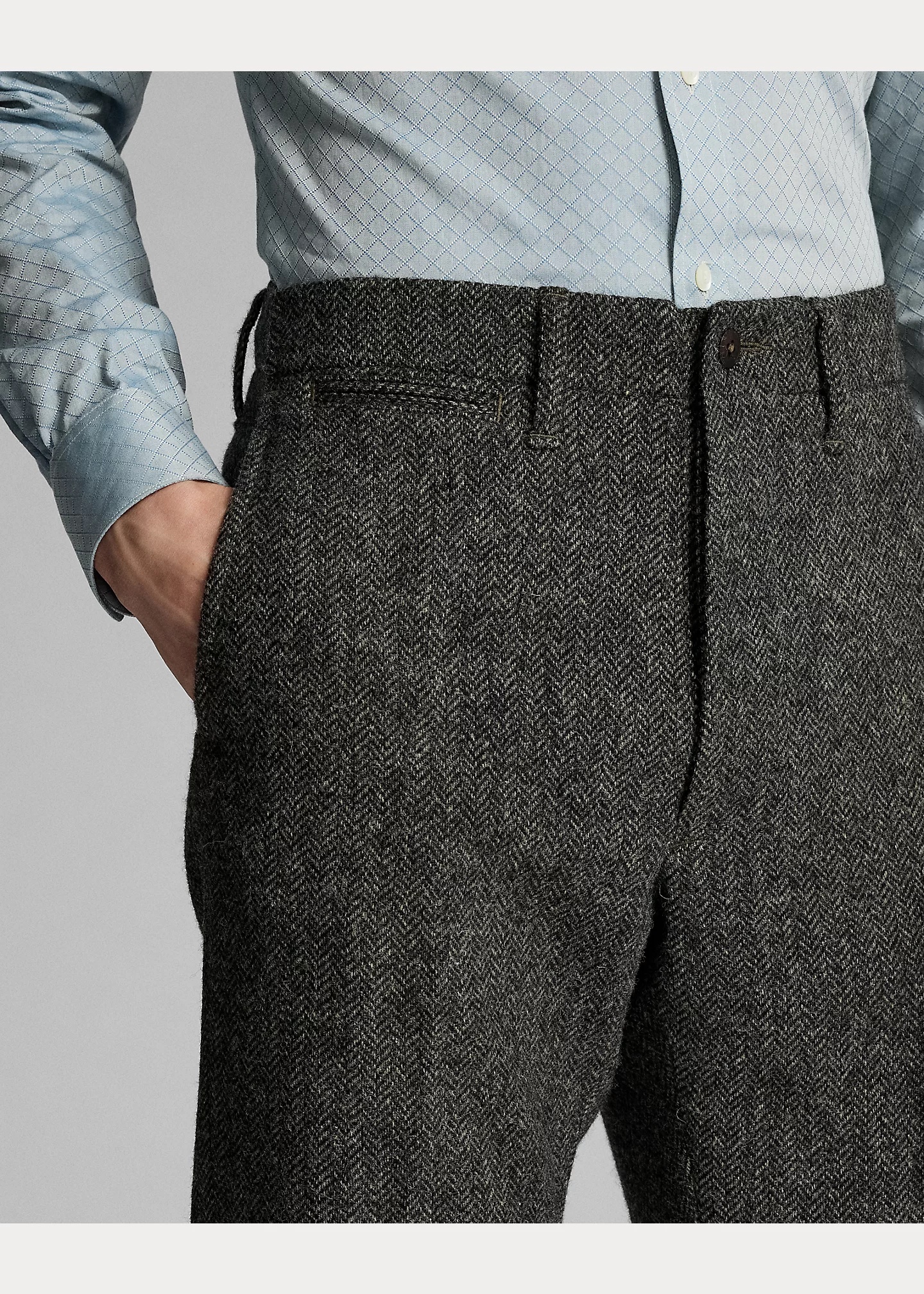 Slim Fit Wool Herringbone Suit Trouser - 5