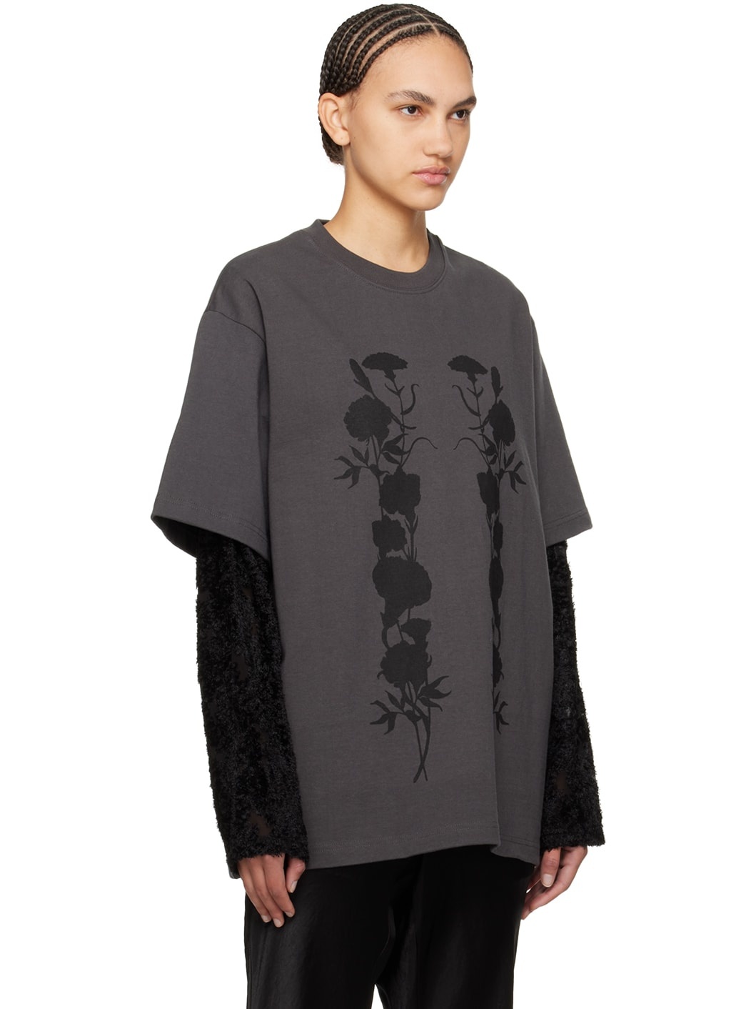 Gray 'Black Foliage' Long Sleeve T-Shirt - 2