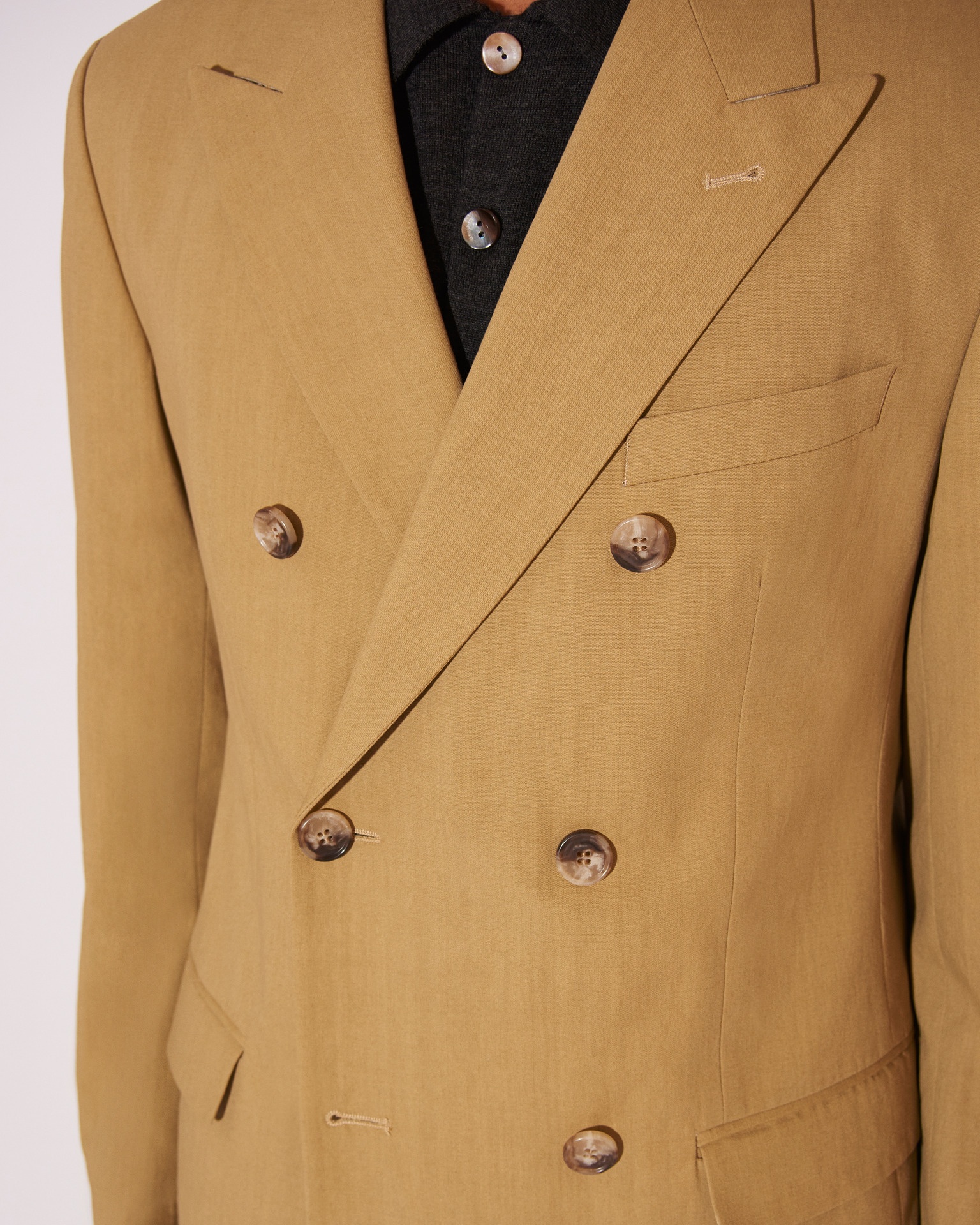 GAEL - Double-breasted slub-cotton blazer - Khaki - 4