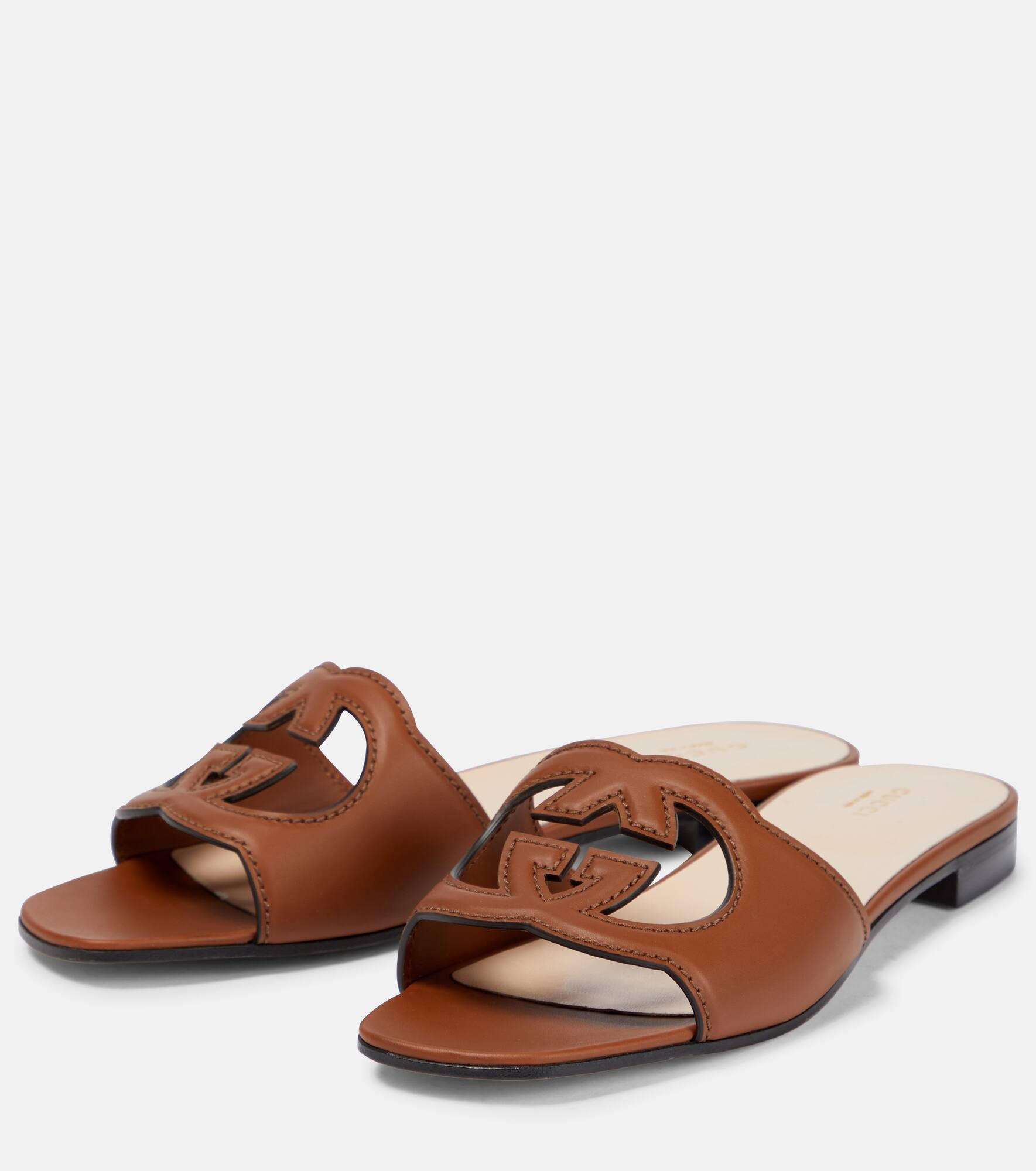 Interlocking G cutout leather sandals - 4