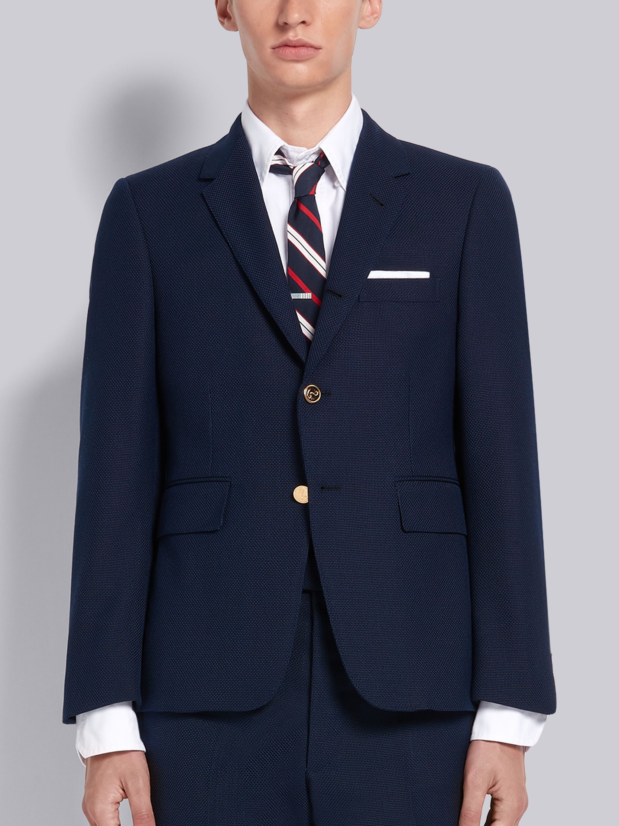 Navy Wool Hopsack School Uniform Weave Classic Sport Coat - 1