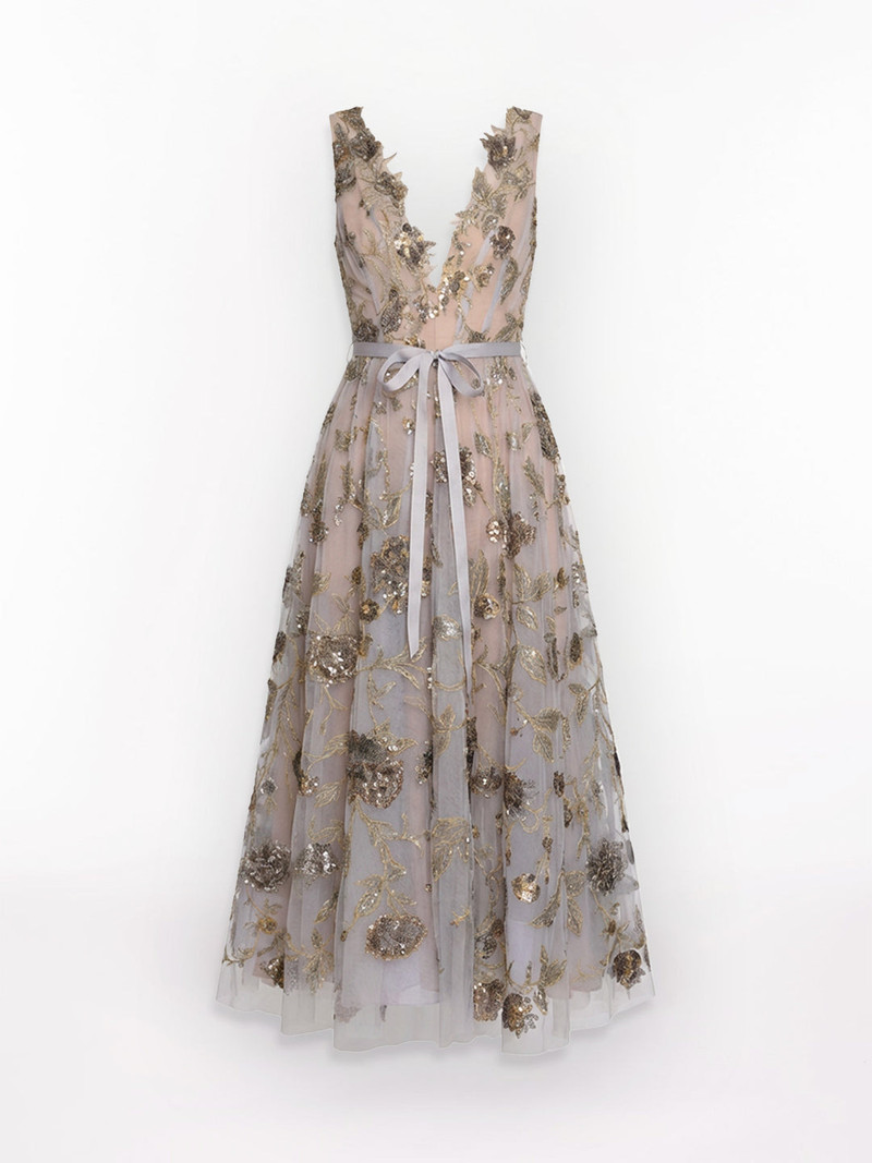 SLEEVELESS EMBROIDERED TULLE MIDI DRESS 5