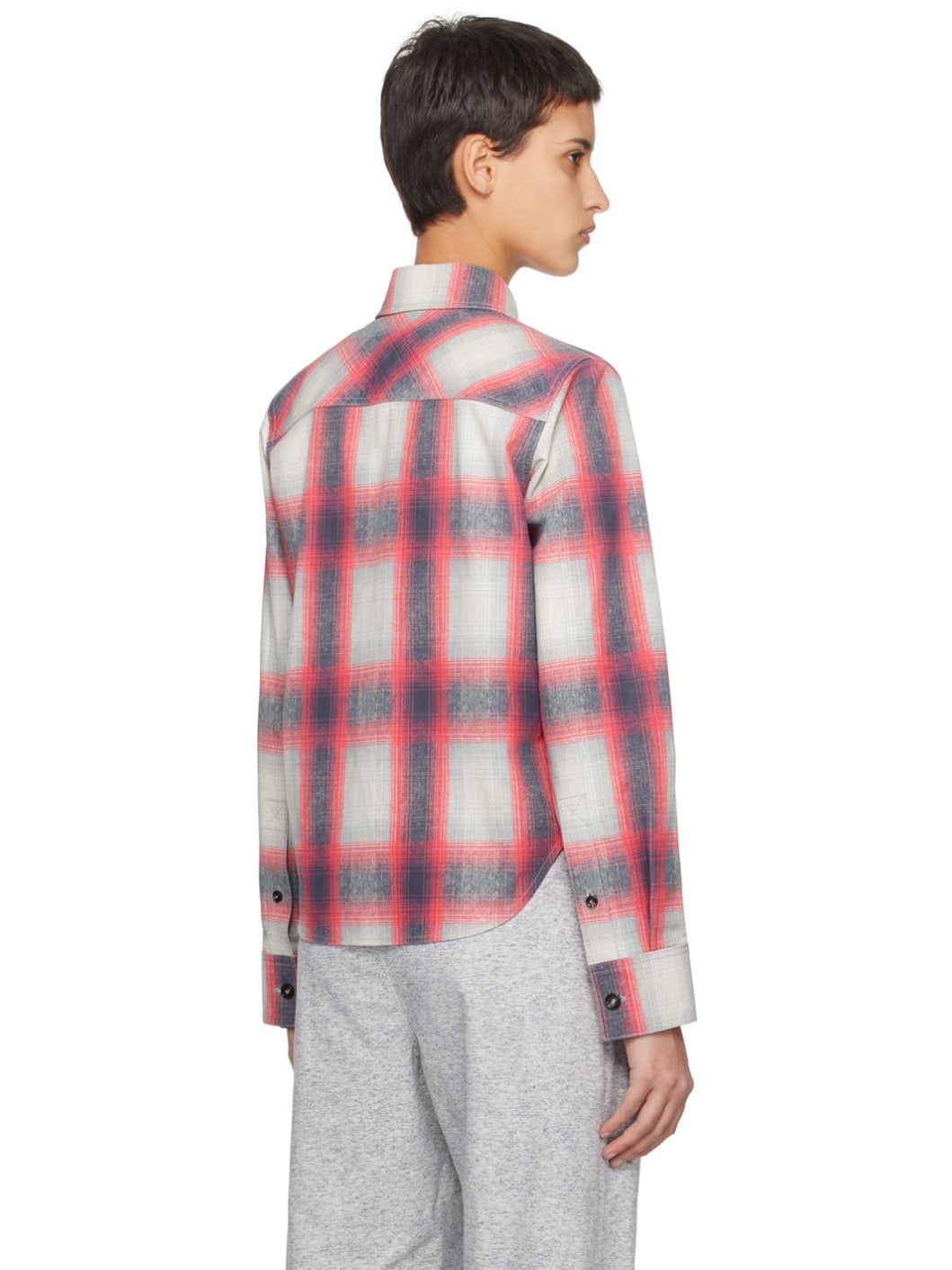 Red & Gray Check Leather Shirt - 3