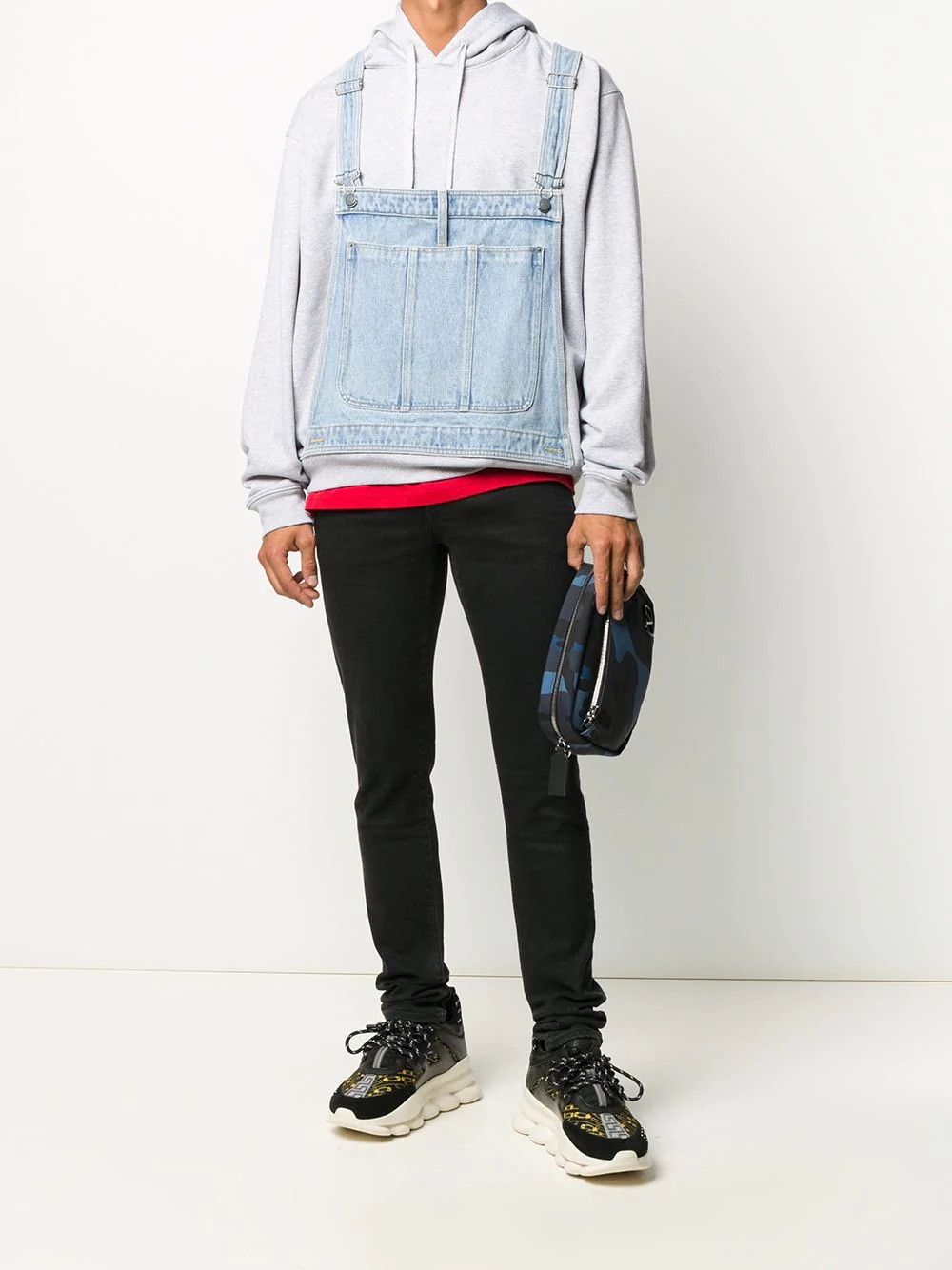 dungaree layered hooded sweatshirt - 2