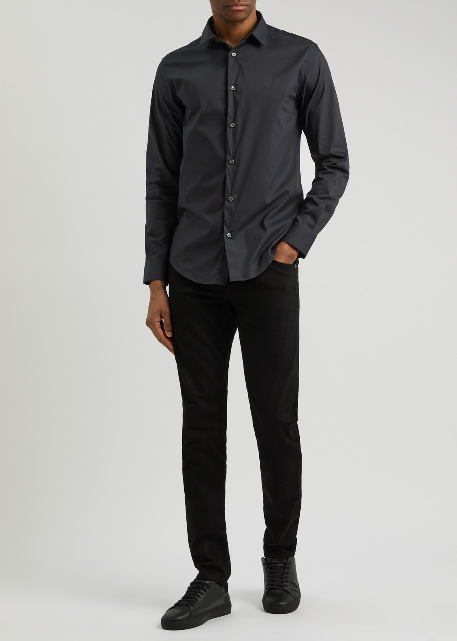 Emporio Armani Logo-embroidered Cotton-blend Poplin Shirt - 4