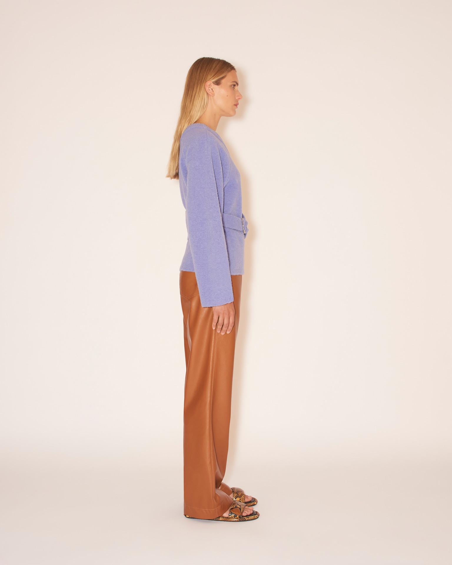 CALIE - OKOBOR™ alt-leather drawstring waist trousers - Tobacco - 4