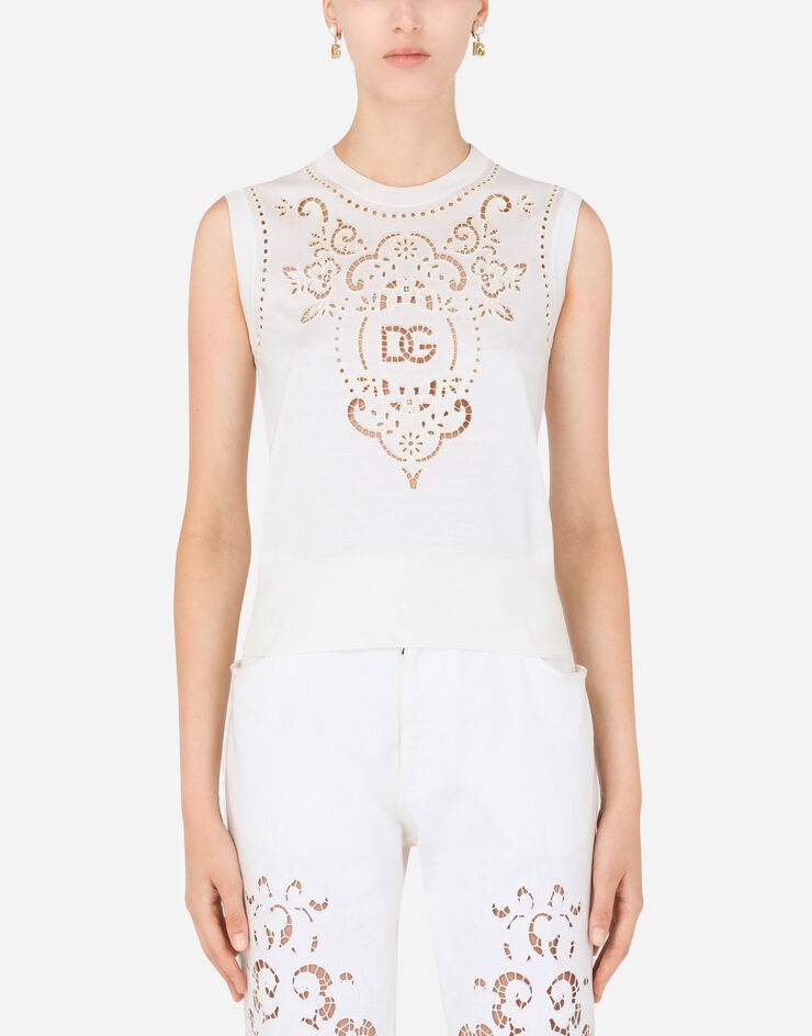 Sleeveless silk sweater with DG embroidery - 1