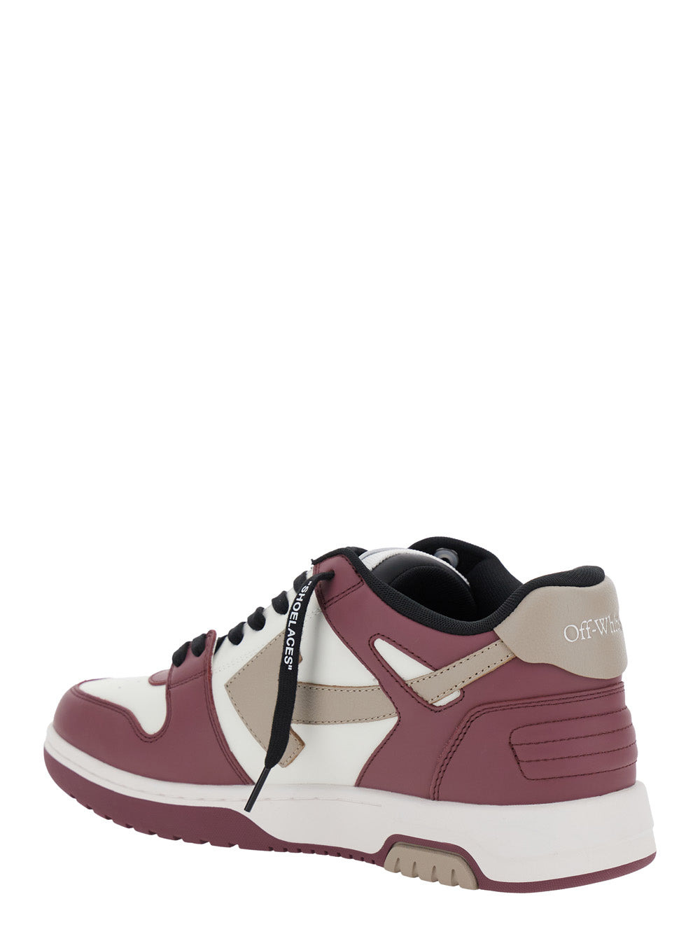 Off-White Men 'Out Of Office' Bordeaux Low Top Sneakers With Arrow Motif And Zip-Tie Tag In Leather  - 3