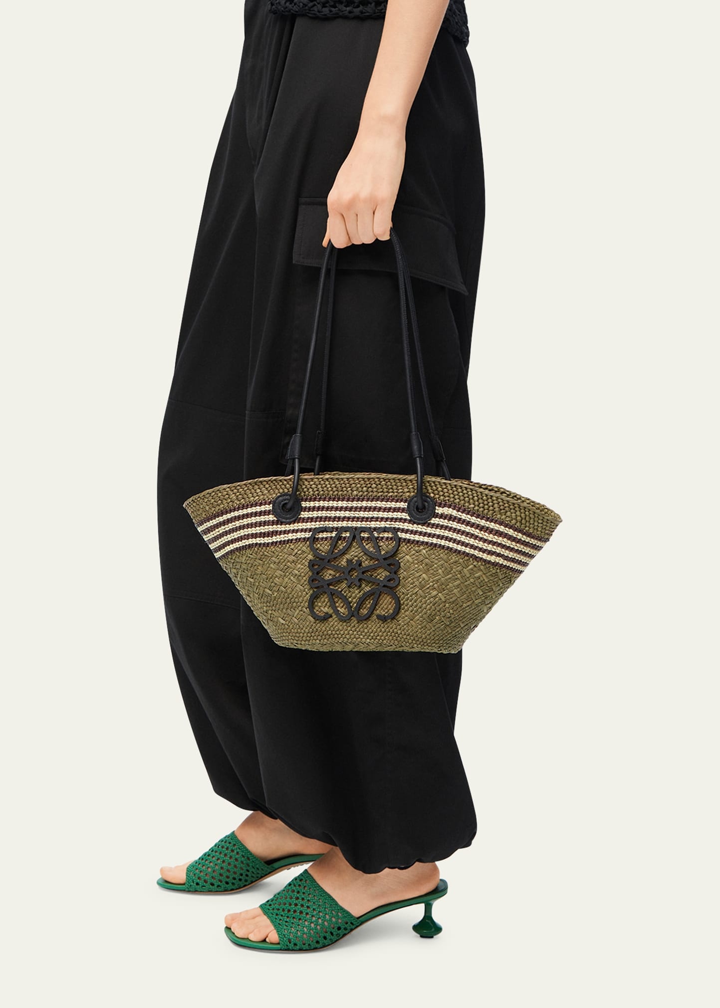 Small Anagram Striped Straw Tote Bag - 2