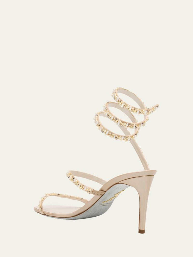 RENE CAOVILLA Cleo Pearly Crystal Snake-Wrap Sandals outlook