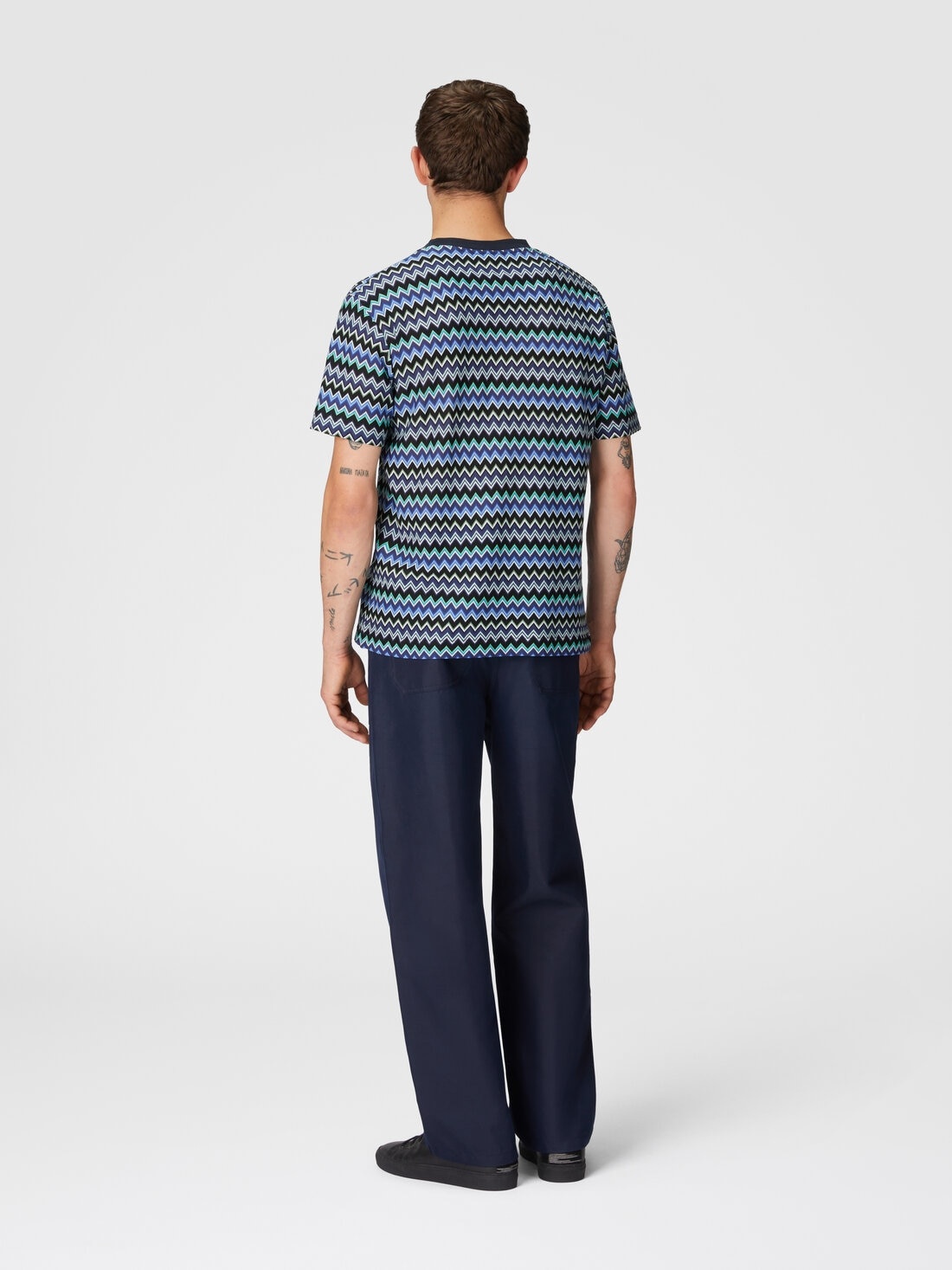 Zig zag cotton crewneck T-shirt with contrasting collar - 3