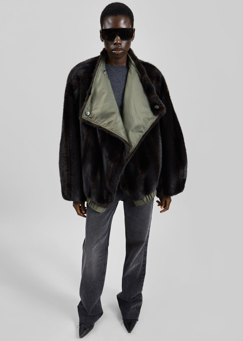 Vera Faux Fur Reversible Short Coat - Brown/Green 6