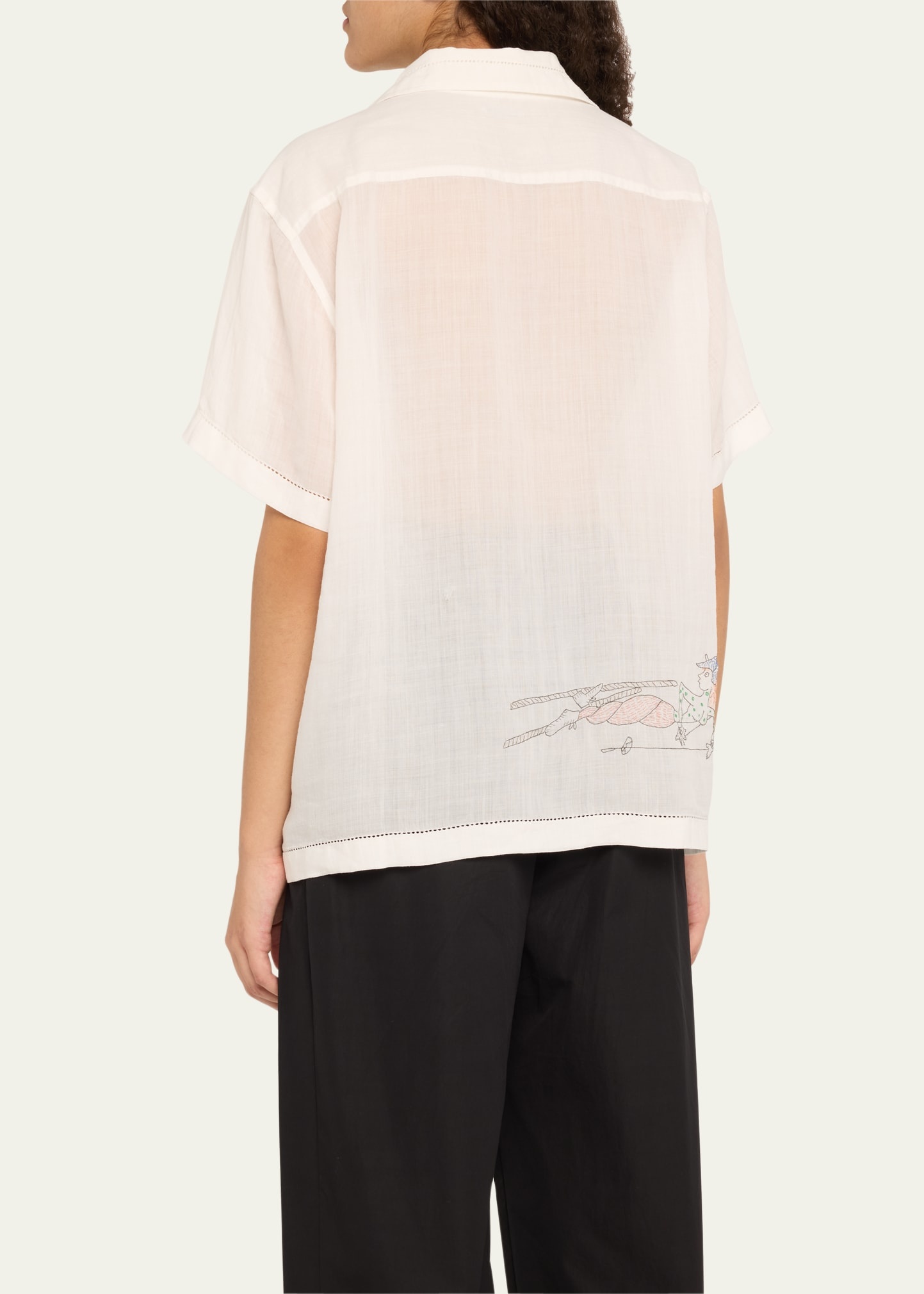 Skiers Embroidered Short-Sleeve Linen Shirt - 3