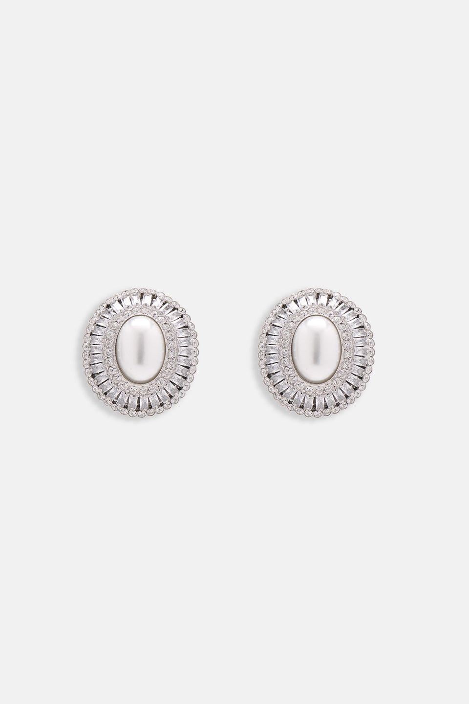 CRYSTAL AND PEARL OVAL EARRINGS - 1
