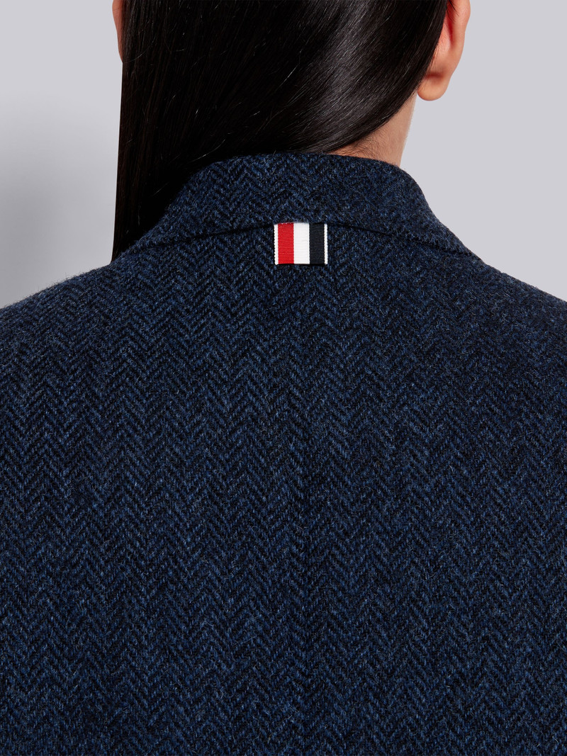 Navy Wool Herringbone Harris Tweed Elongated Sack Overcoat 5