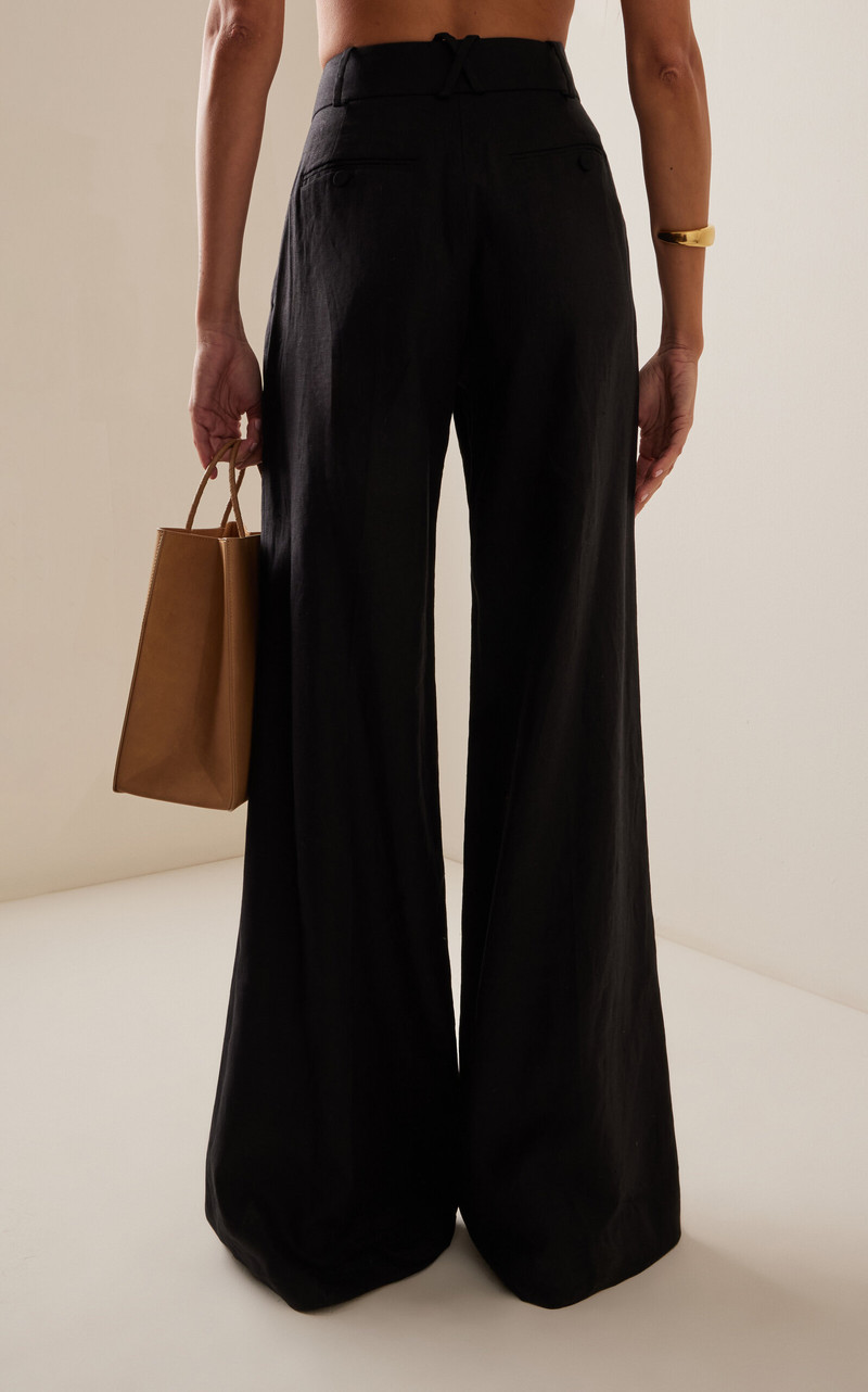 Pleated Linen Wide-Leg Pants black 4