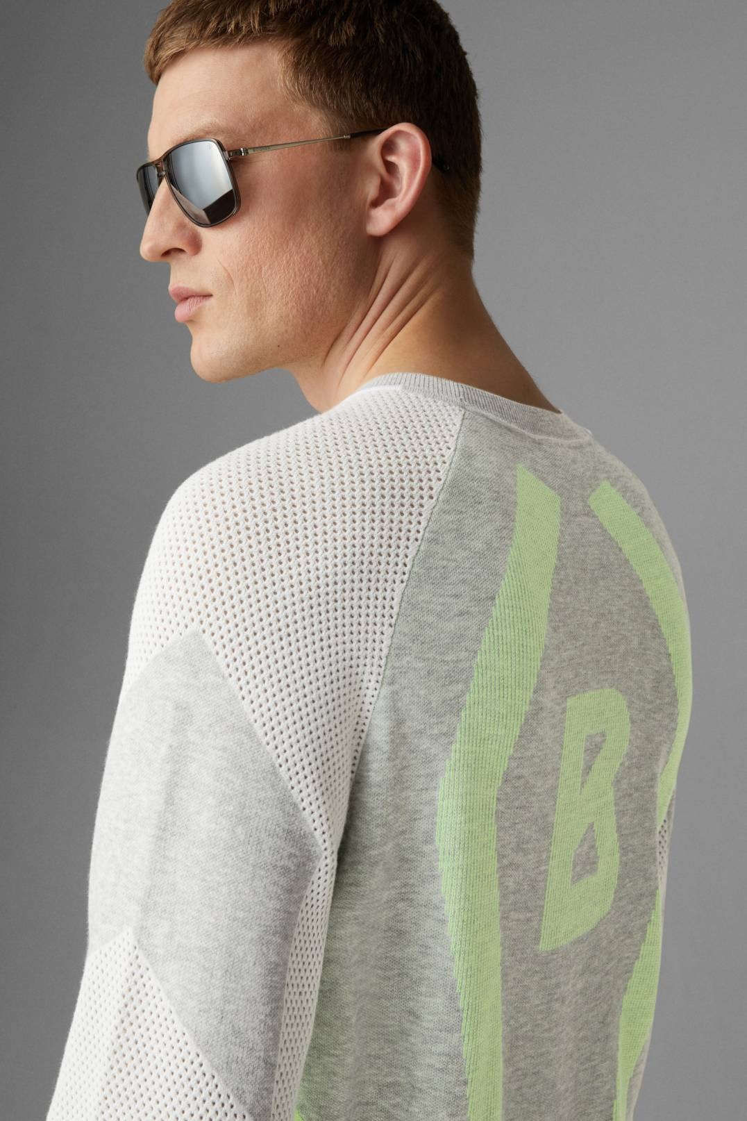 KARE KNITTED PULLOVER IN LIGHT GREY/LIME - 4