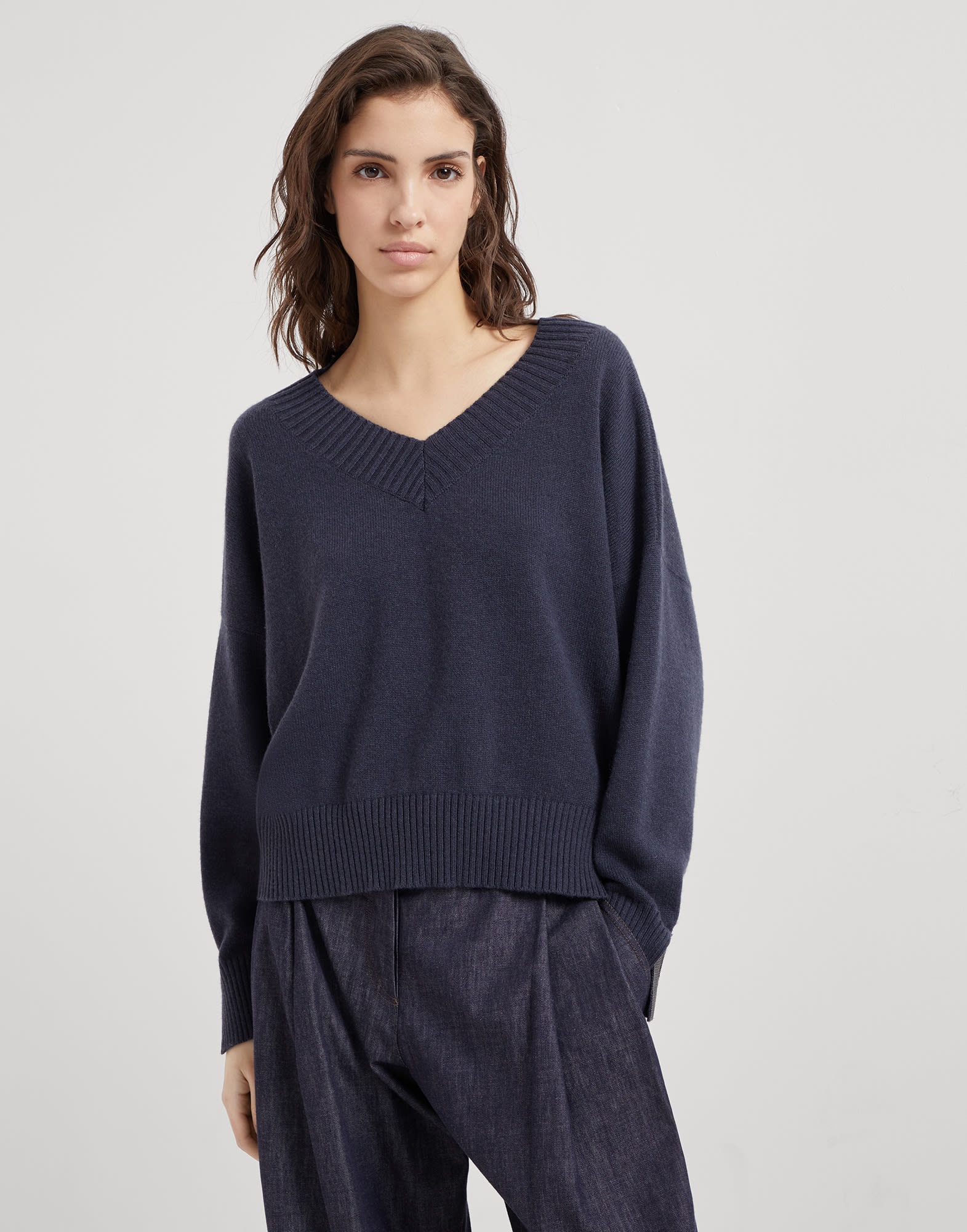 Cashmere sweater with shiny cuff details - 1