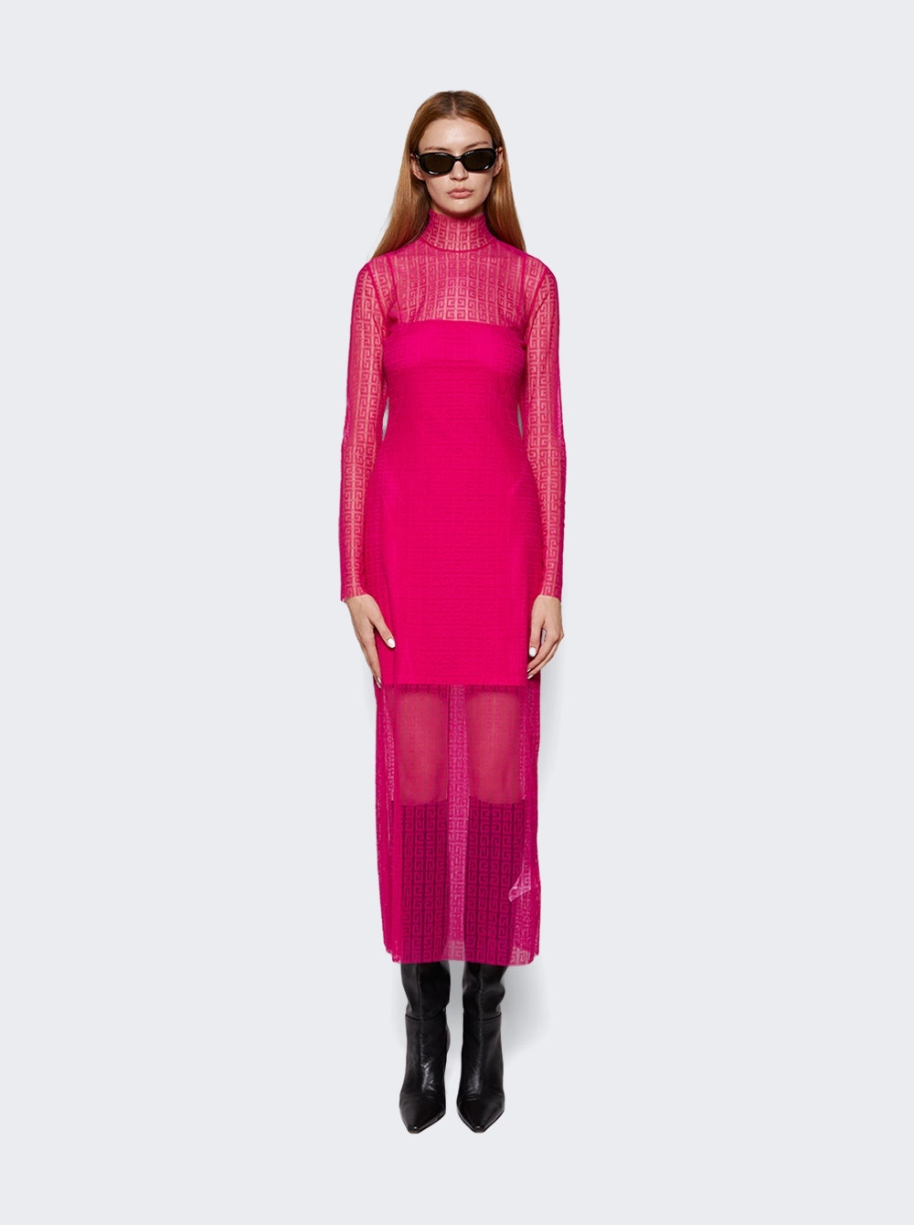 4G Long Sleeve Lace Dress Fuchsia - 3