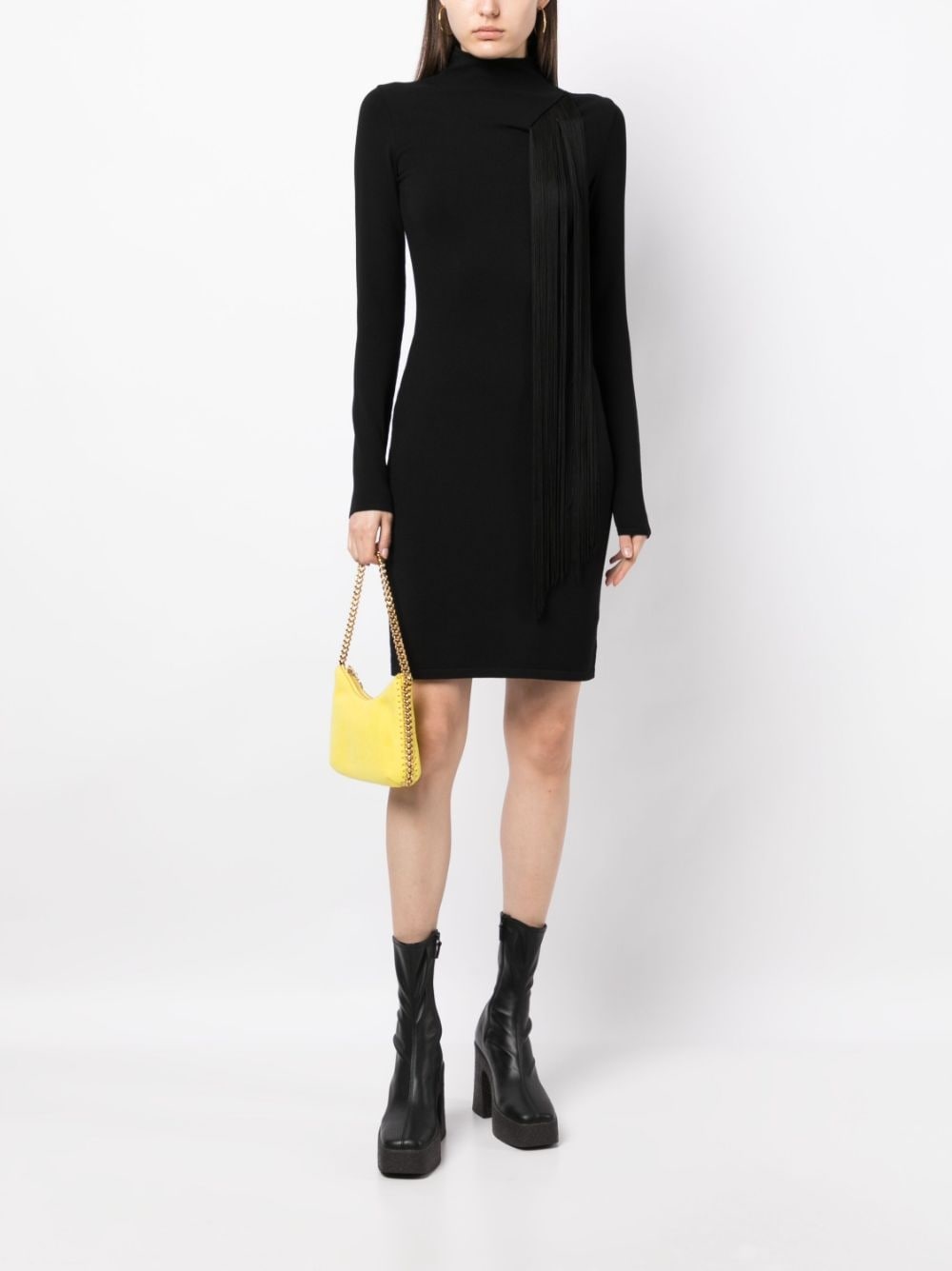 asymmetric fringed knitted dress - 2