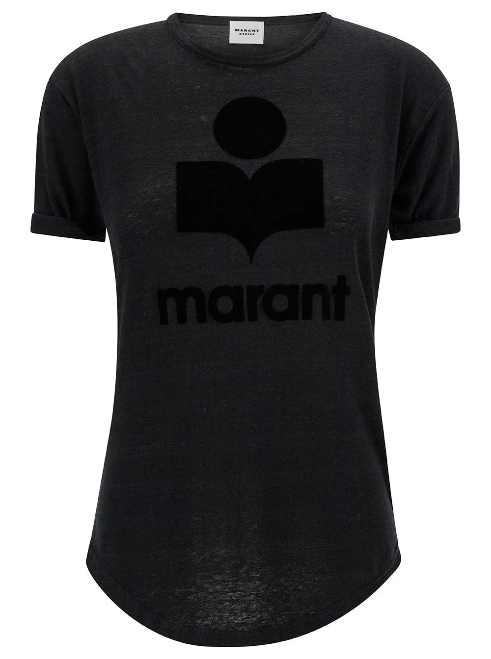 Isabel Marant Etoile Women Black Crewneck T-Shirt With Tonal Logo Print In Linen Woman - 1