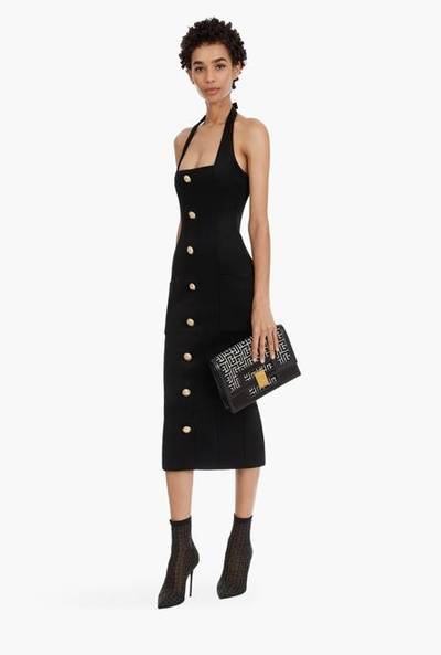 Balmain Midi length open back black dress with gold-tone buttons outlook