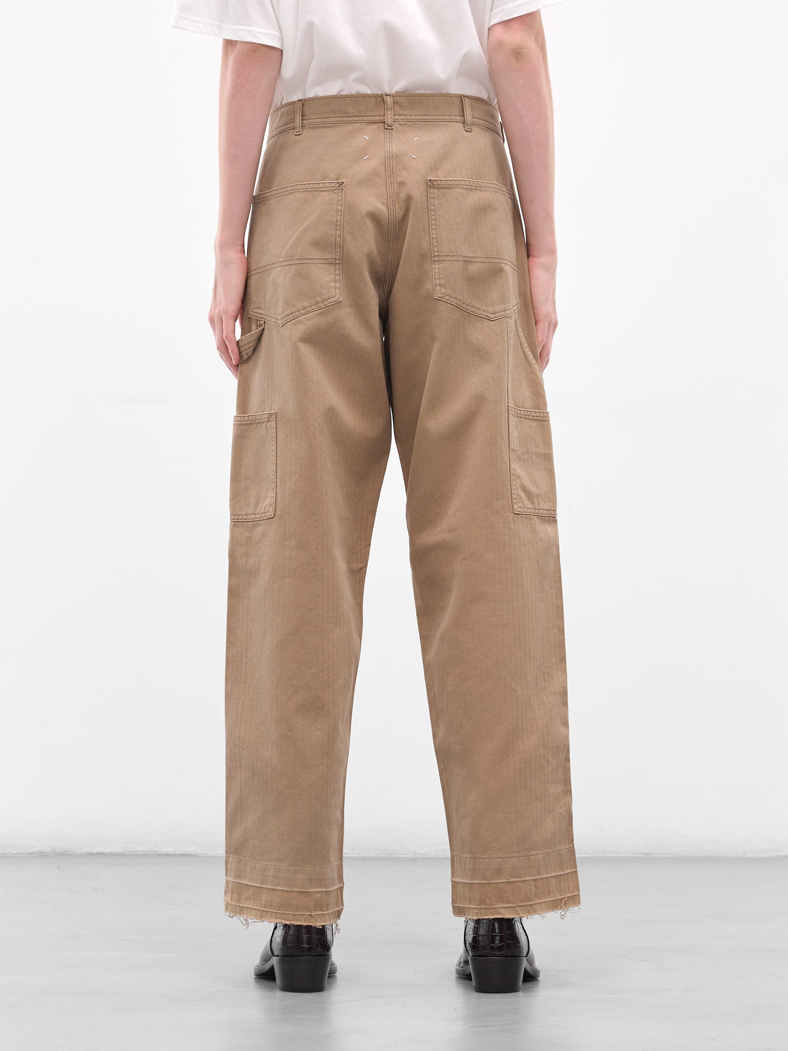 Beige Raw Hem Carpenter's Pants - 3
