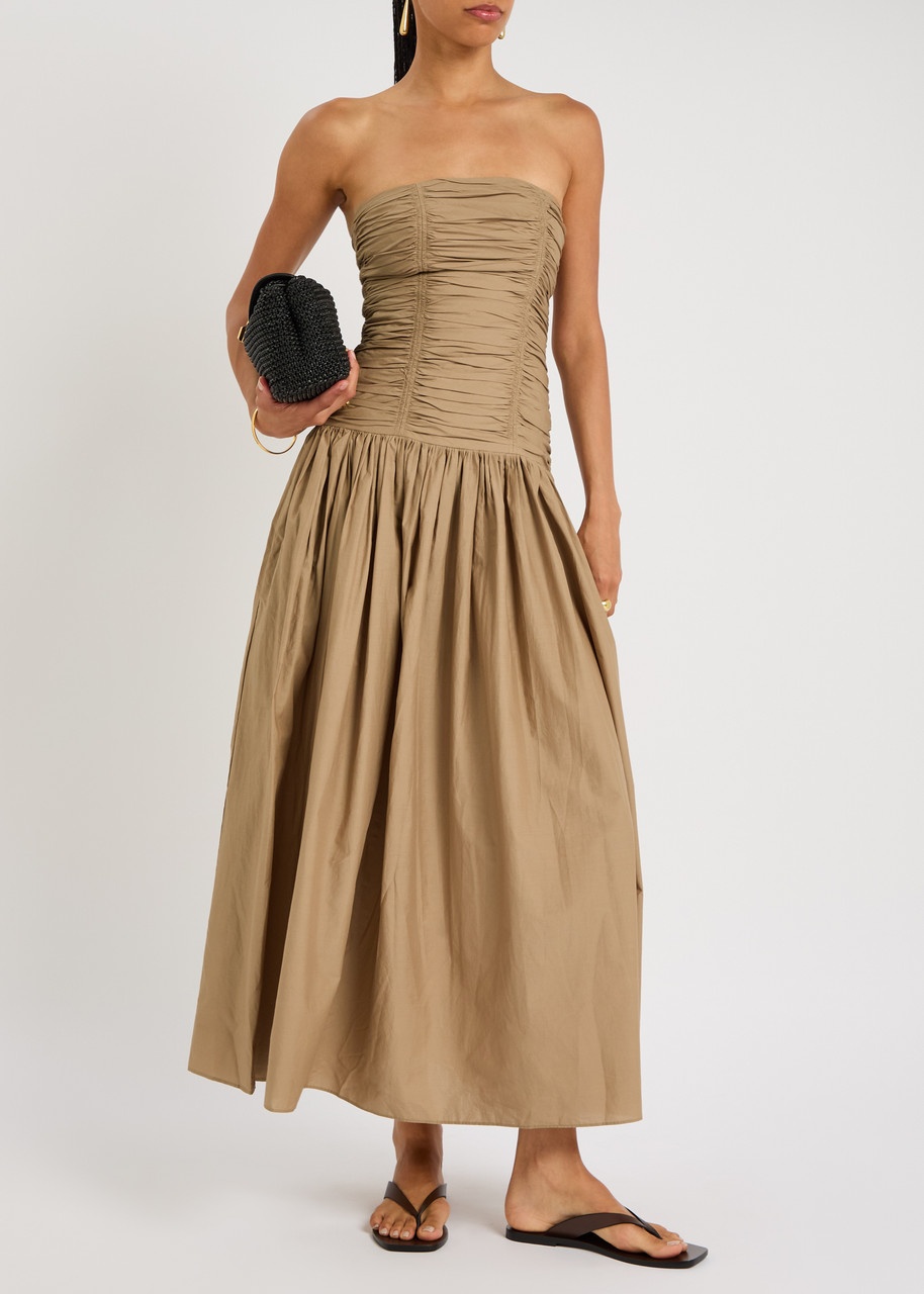 Matteau Strapless Drop Waist Cotton-poplin Midi Dress - 3