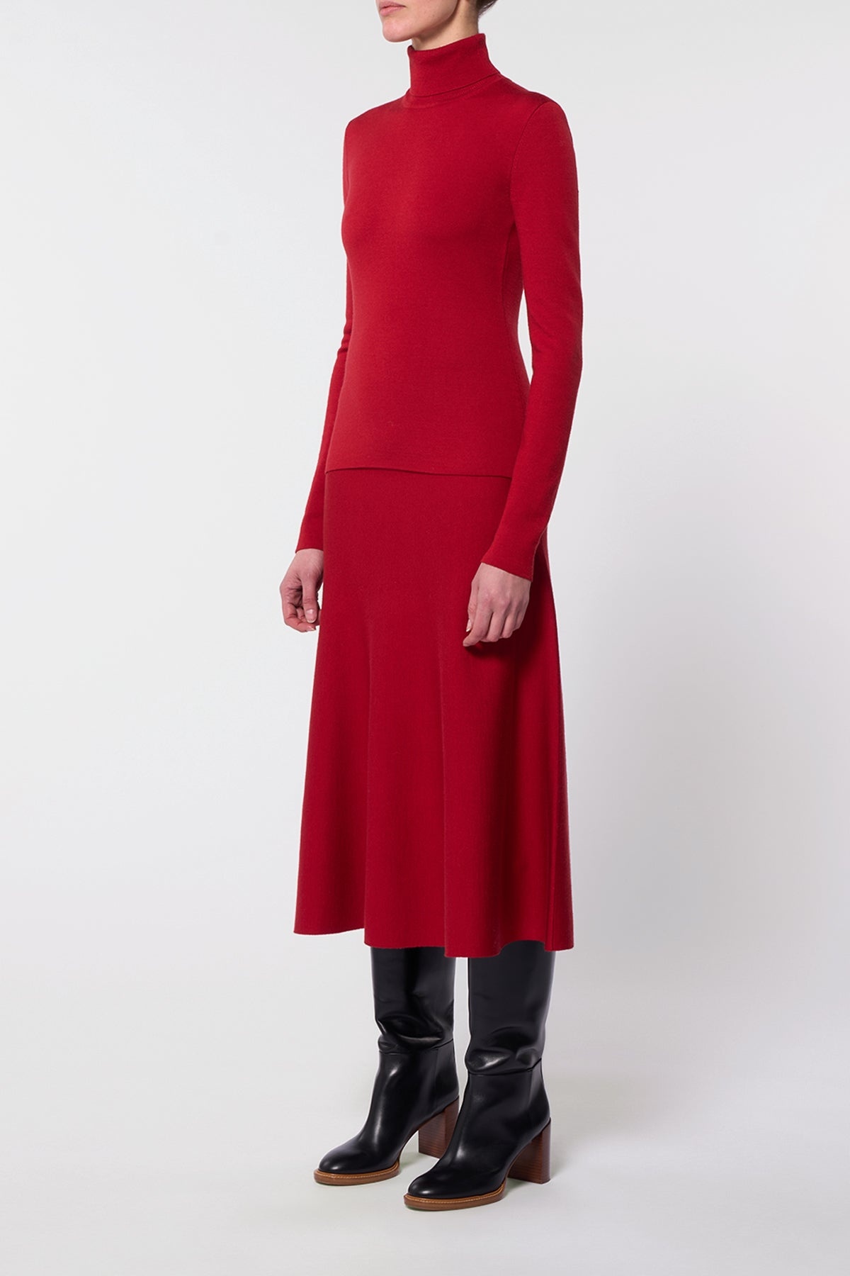 Freddie Knit Skirt in Scarlet Red Merino Wool Cashmere - 3