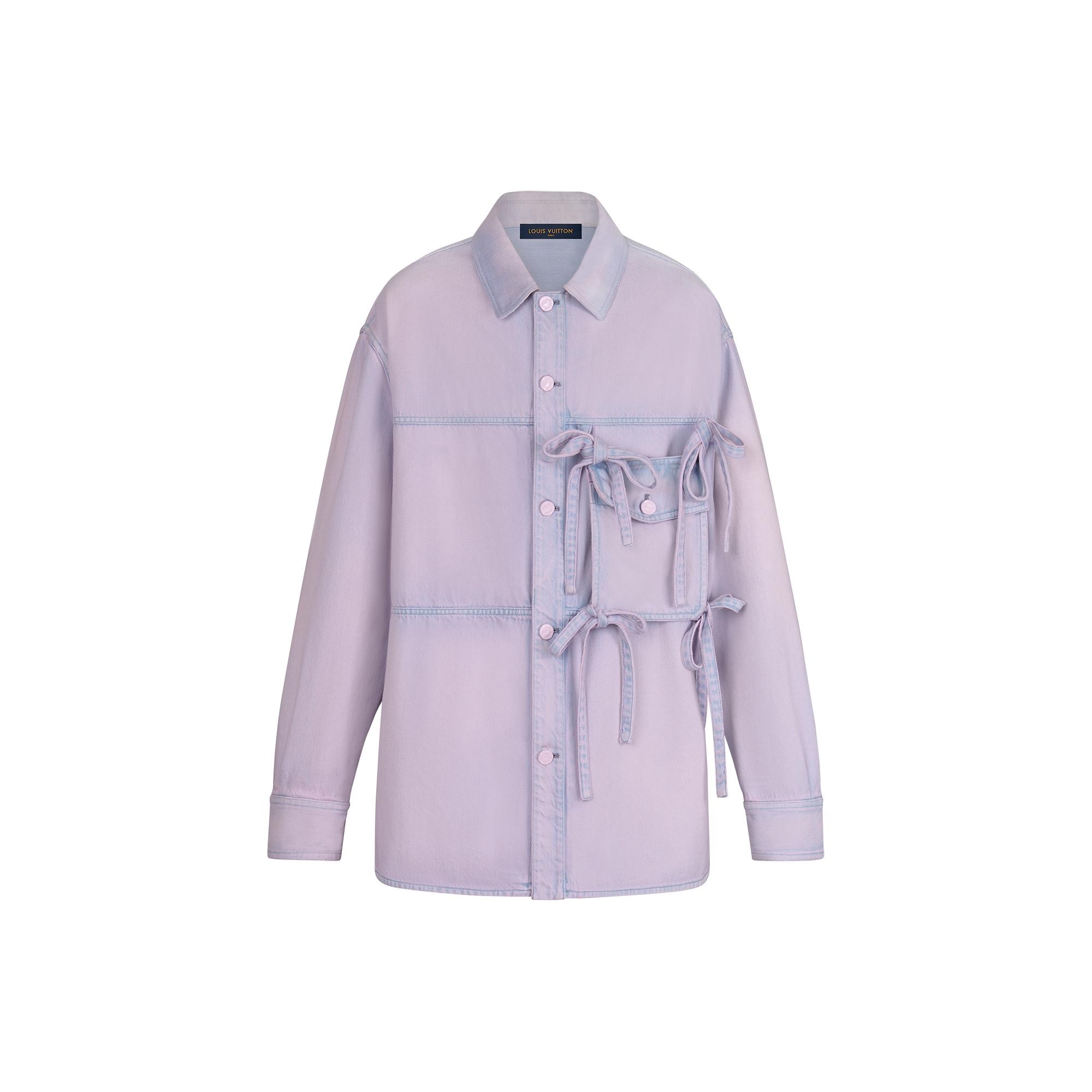 Removable Pocket Bleached Denim Shirt - 1