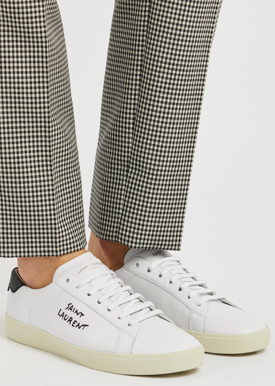 Logo-embroidered leather sneakers - 5
