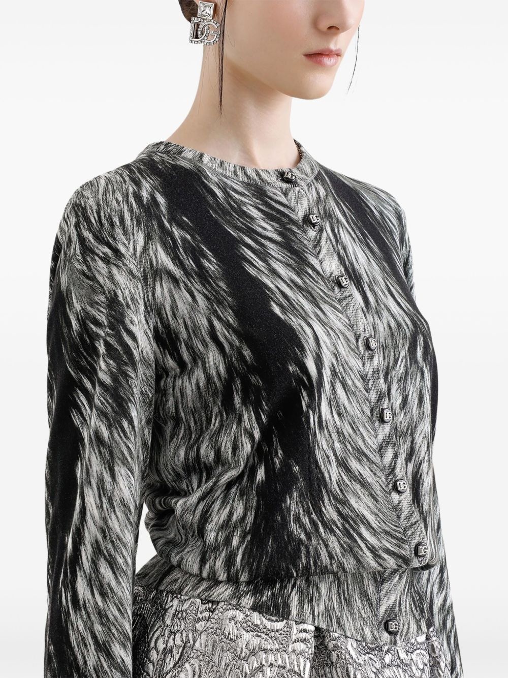 fur-print cardigan - 4