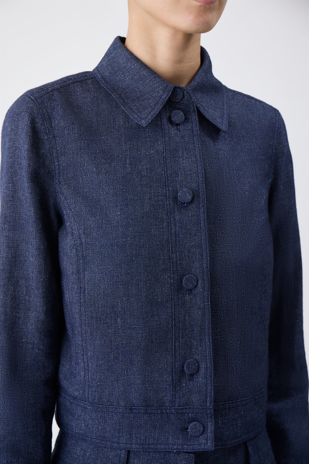 Thereza Jacket in Navy Linen Virgin Wool - 5