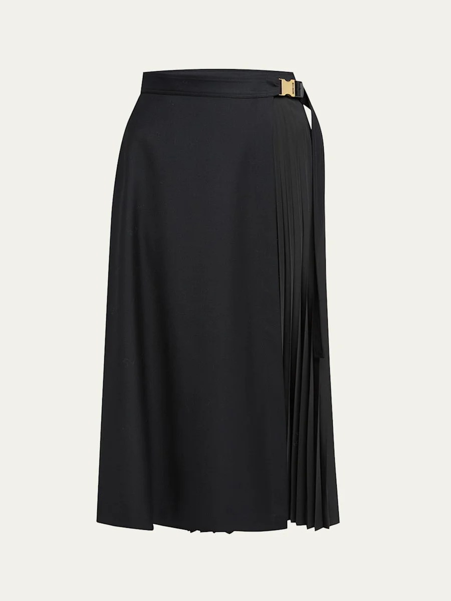 Pleated Midi Wrap Skirt - 1