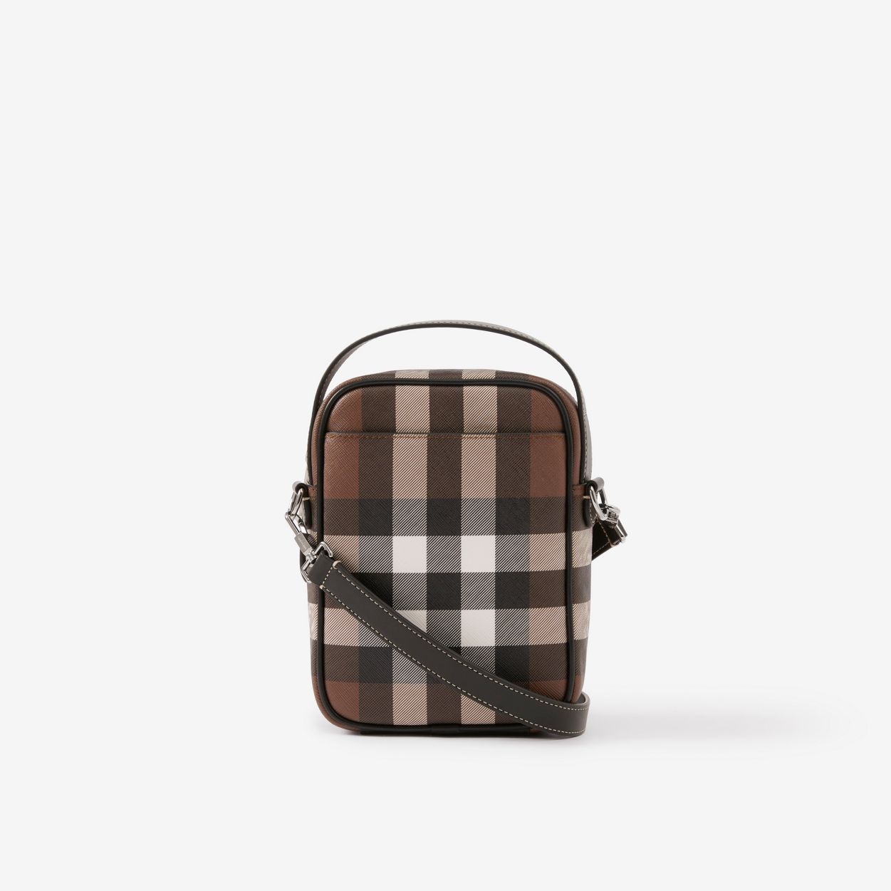 Check and Leather Crossbody Bag - 3