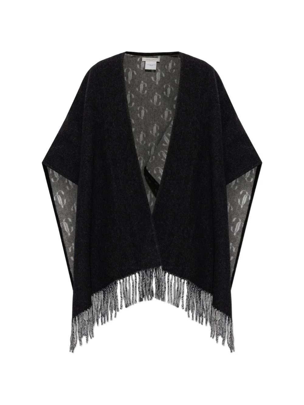 monogram-pattern fringed poncho - 1