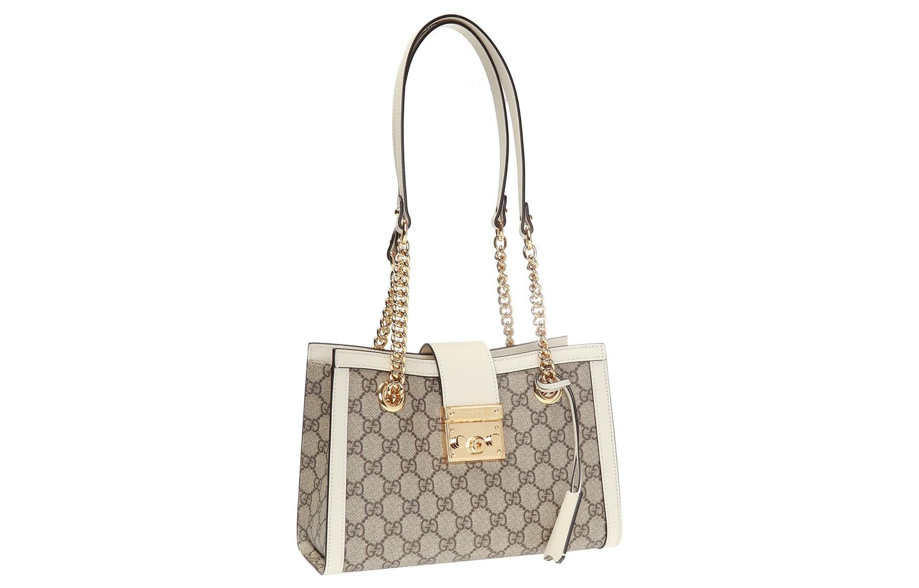 (WMNS) Gucci Padlock Metallic Logo Canvas Chain handbag Small / White 498156-KHNKG-9761 - 2