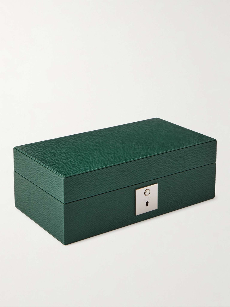 Panama Cross-Grain Leather Watch and Cufflinks Box - 1