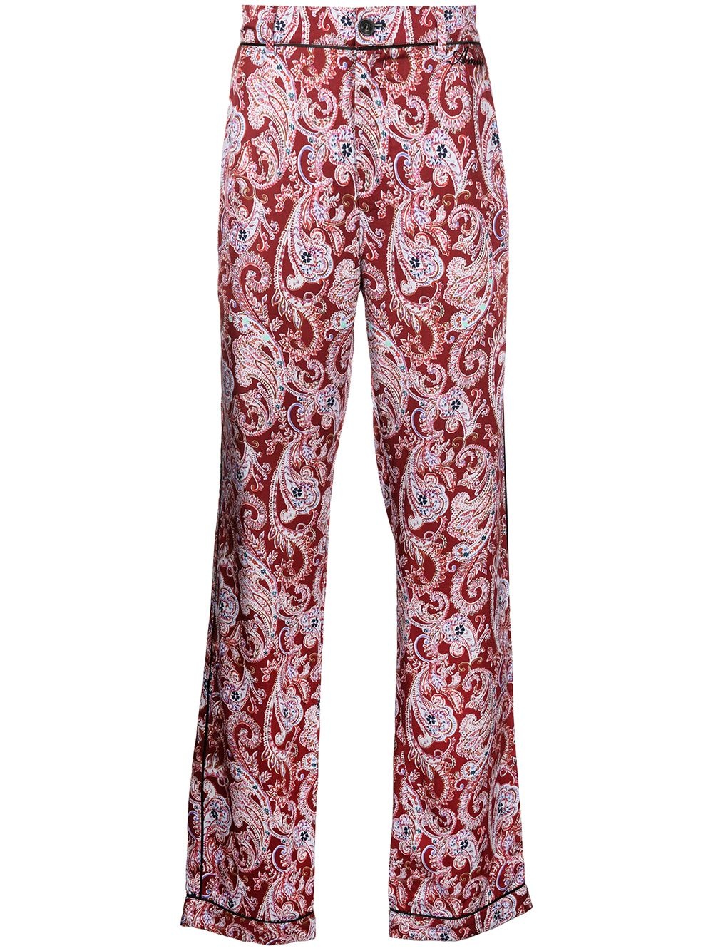 paisley-print contrast-trim straight-leg pyjama trousers - 1