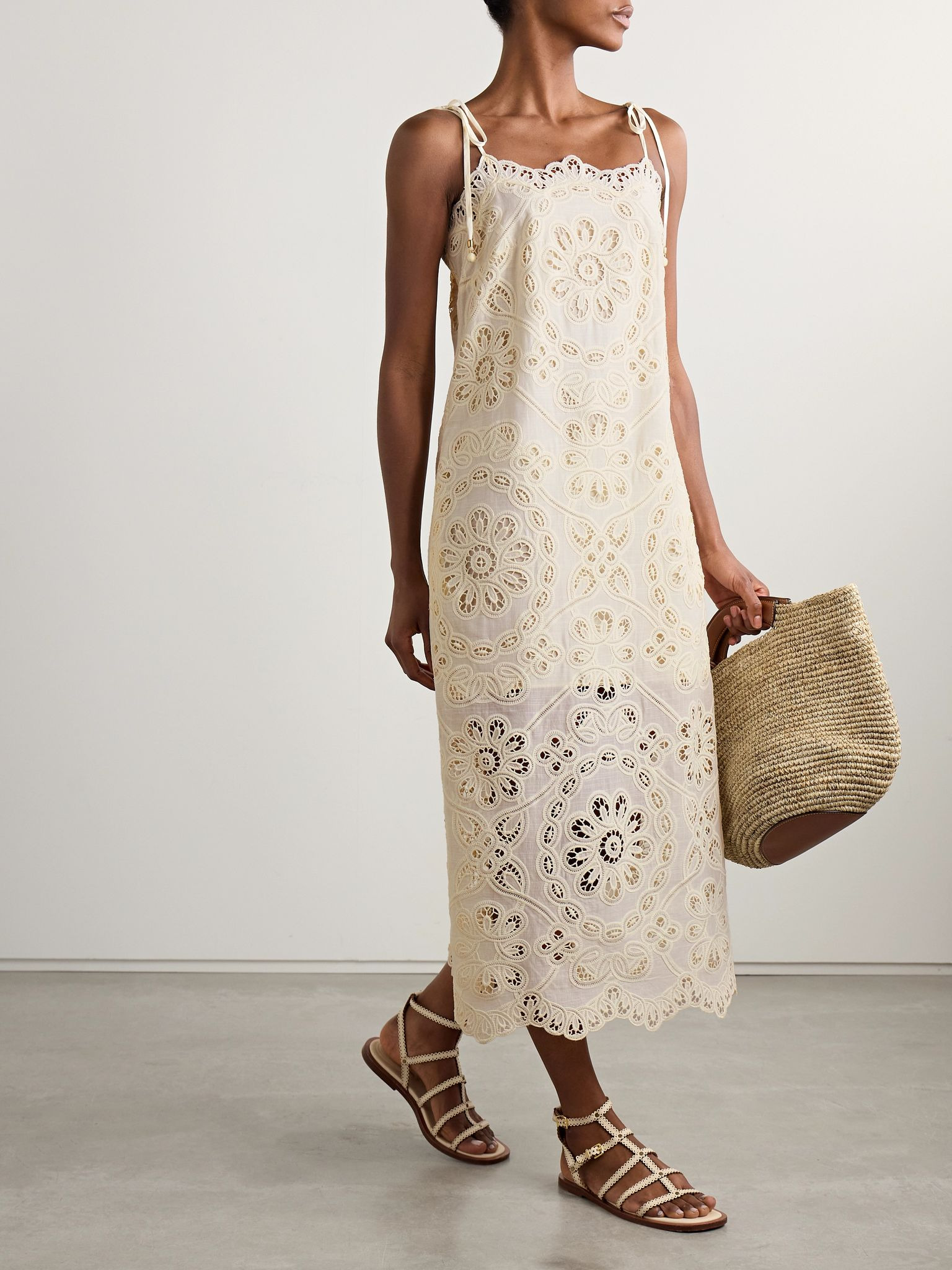 Rhiannon guipure lace-trimmed voile midi dress Ivory - 2