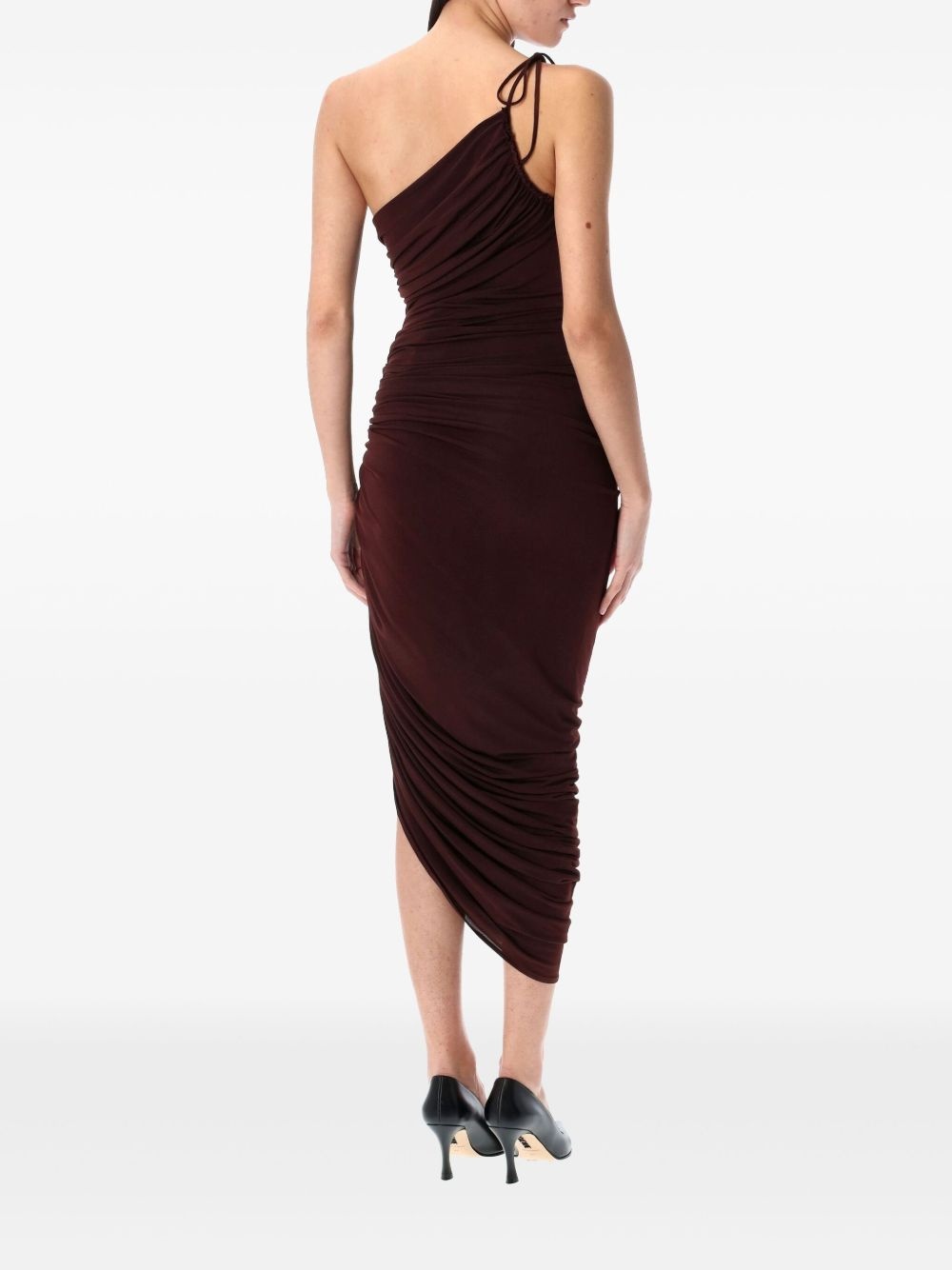 asymmetric ruched midi dress - 2