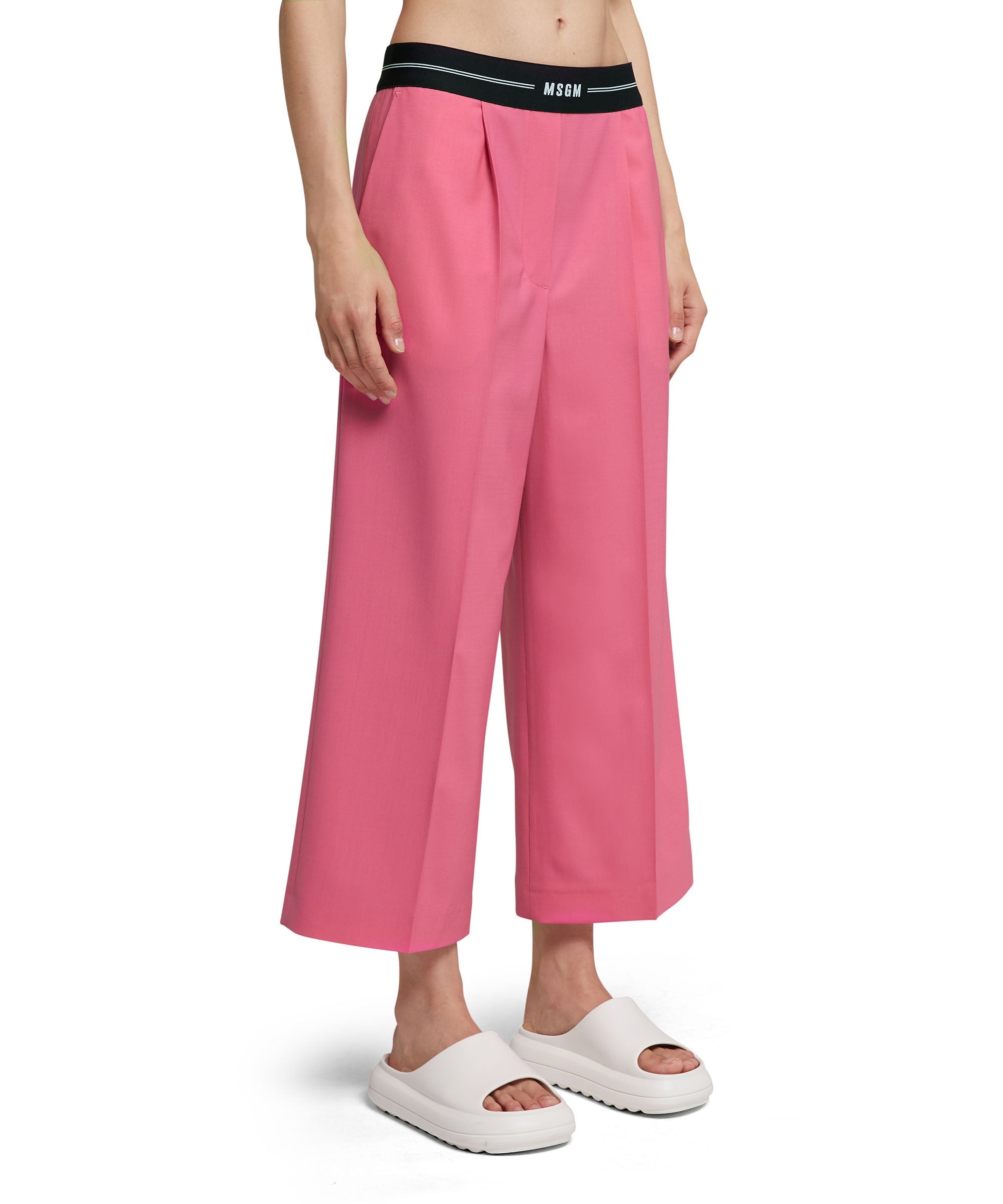 Fresh wool crop  pants with logoed elastic waistband - 4