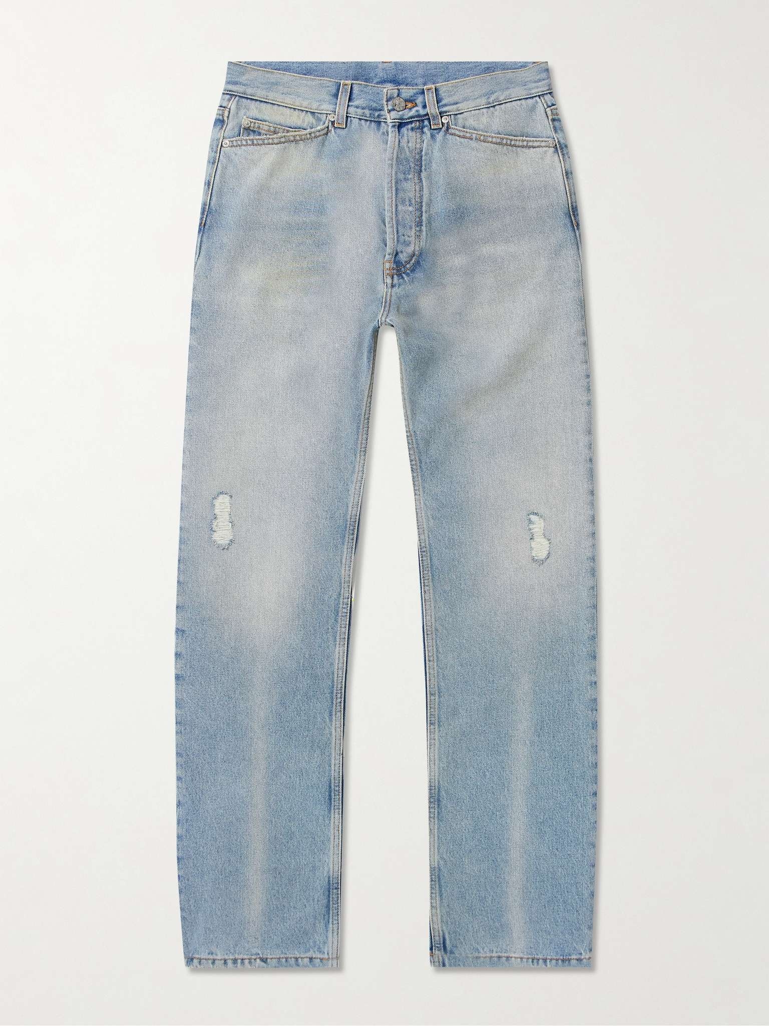 Straight-Leg Logo-Embroidered Distressed Jeans - 1