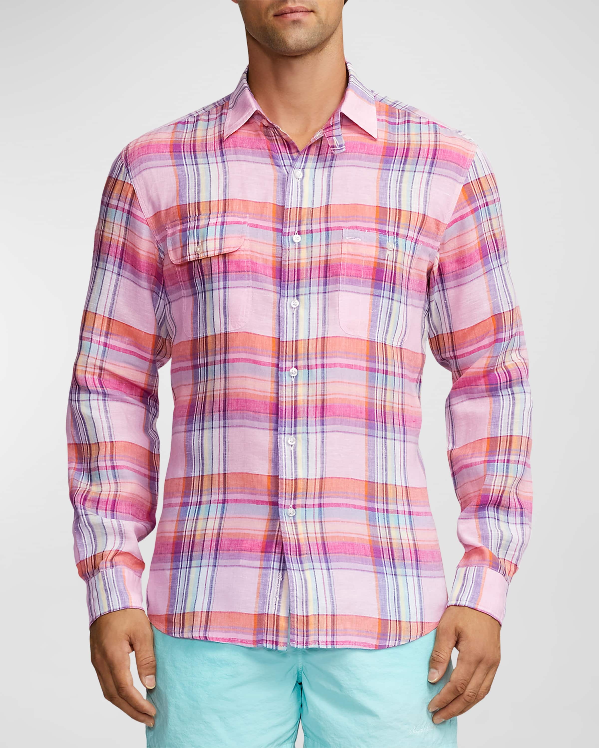 Men's Cassis Plaid Linen Button-Down Shirt - 2