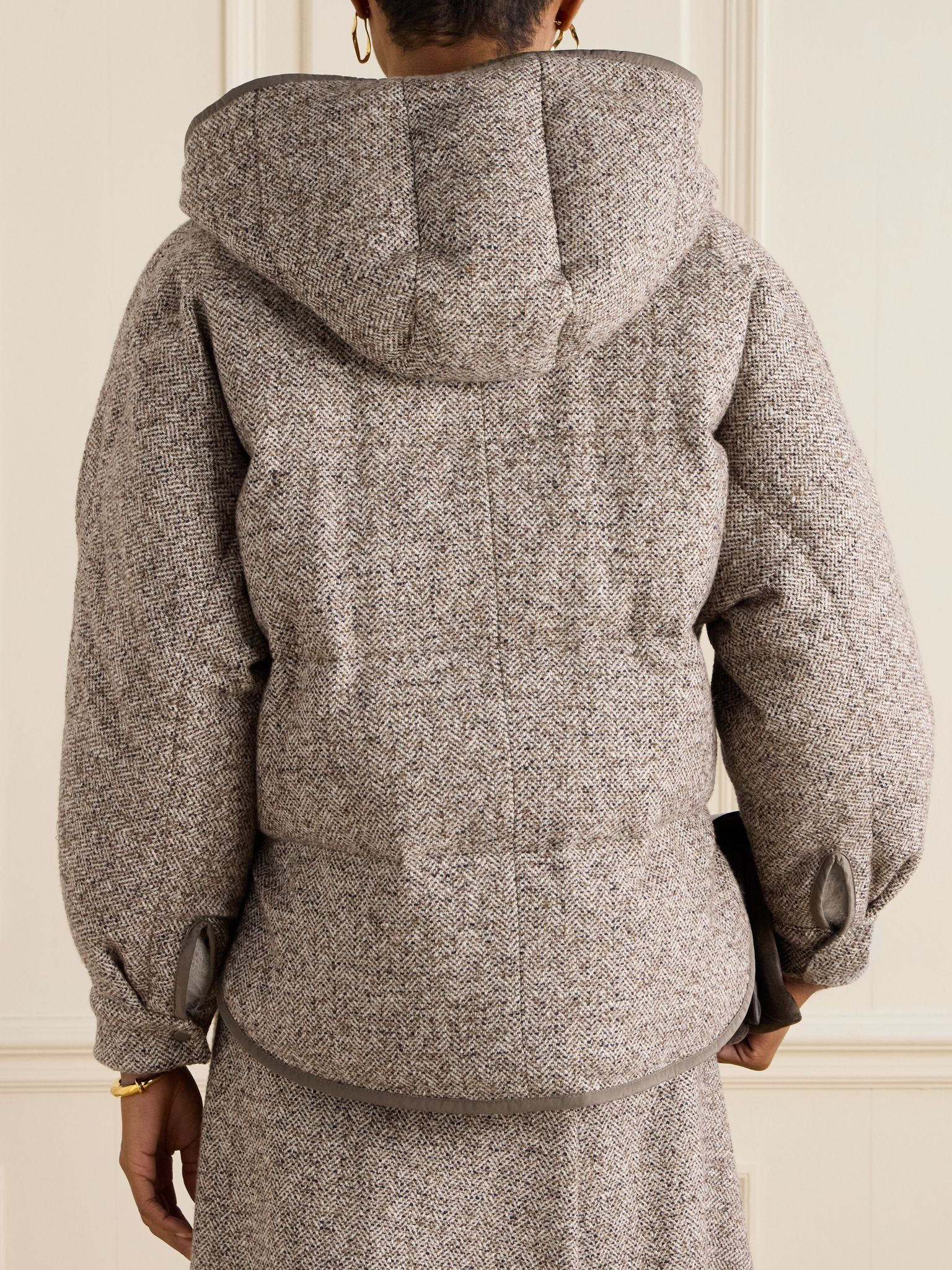 Padded wool-blend bomber jacket Beige - 3