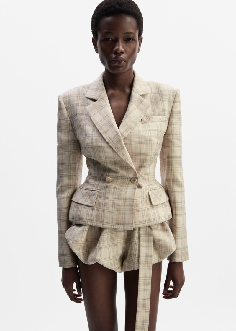 MAGDA BUTRYM Tailored cotton peplum blazer in cream check outlook
