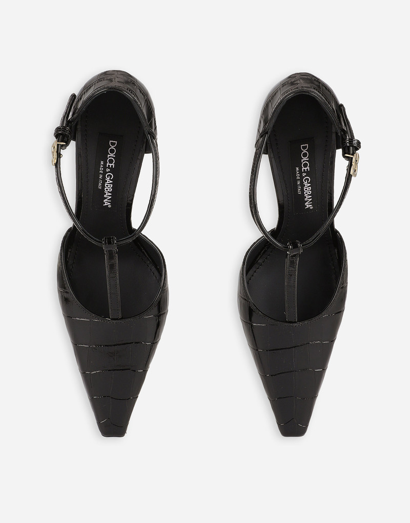 Crocodile 인쇄 calfskin T-bar 펌프 4