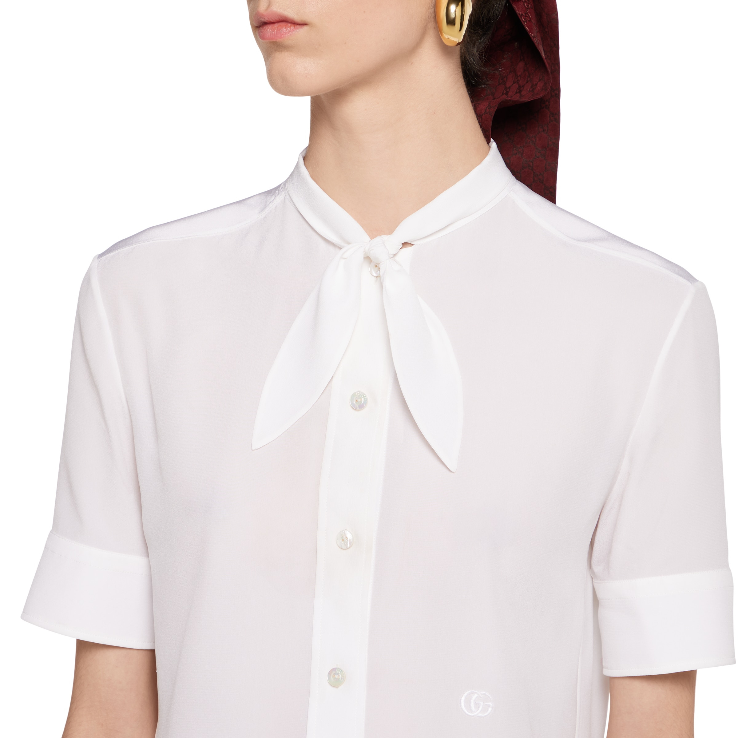 Silk crêpe de chine shirt with embroidery - 5